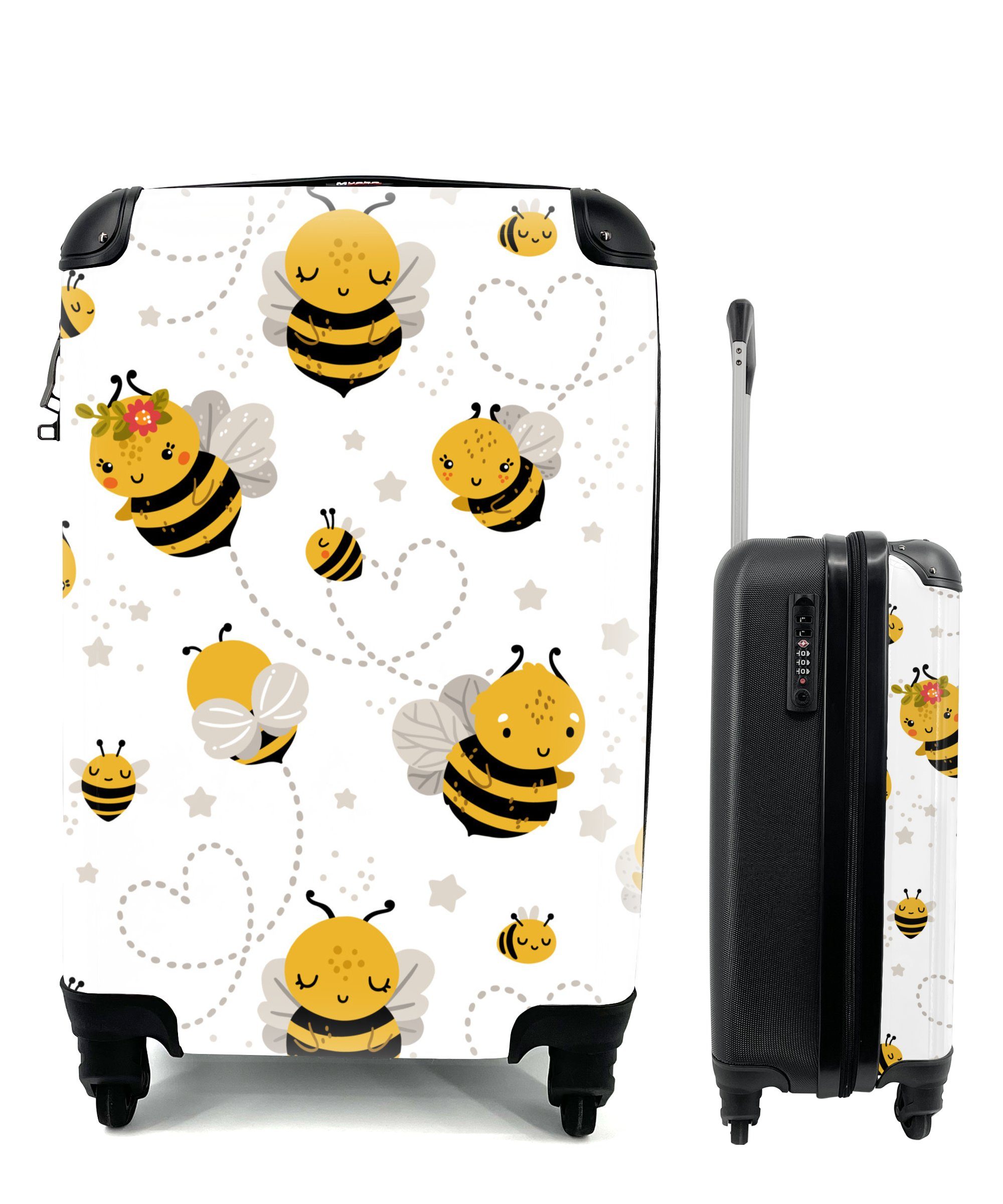 MuchoWow Handgepäckkoffer Muster - Bienen - Herzen, 4 Rollen, Reisetasche mit rollen, Handgepäck für Ferien, Trolley, Reisekoffer