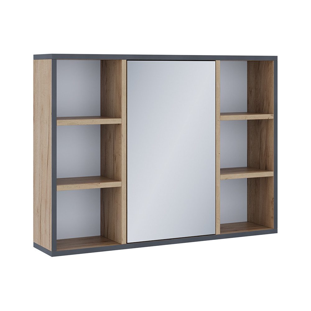 Vicco Badezimmerspiegelschrank Stephan, Goldkraft Eiche/Schwarz, 80 x 59.2 cm mit Regalböden und ... (1-St)