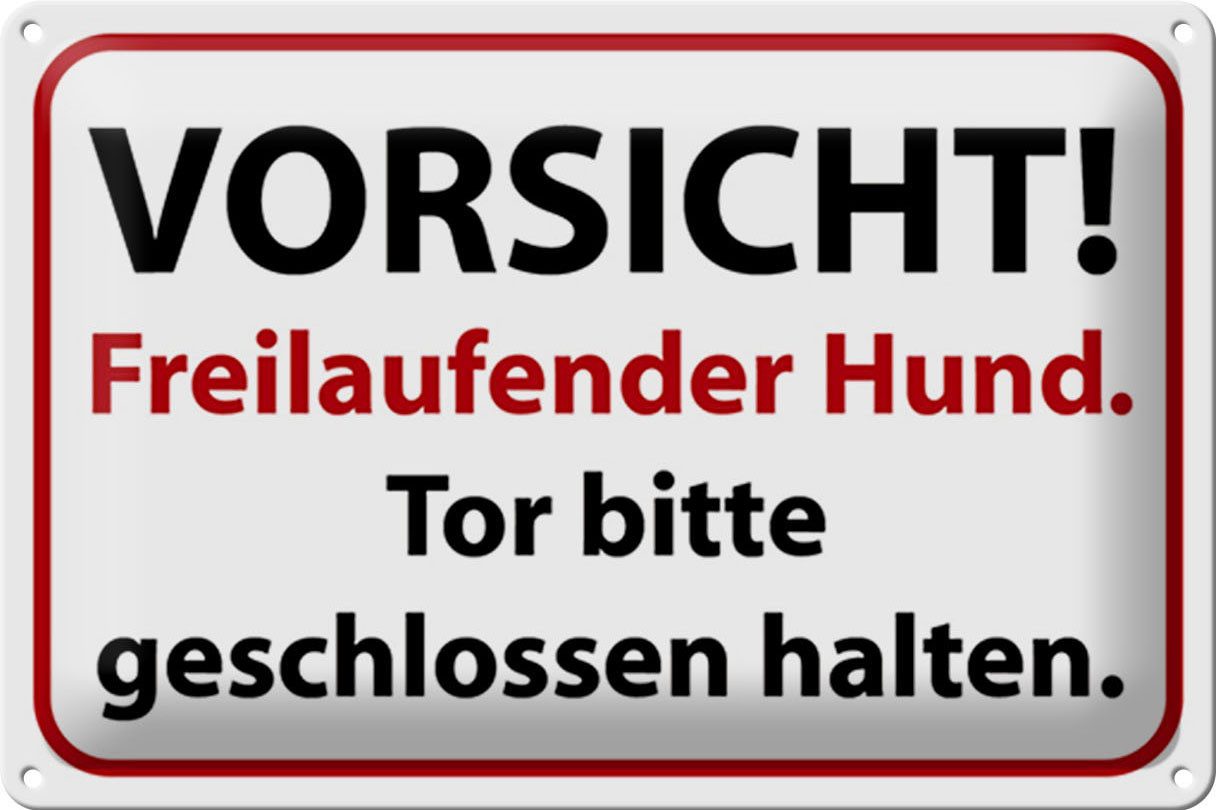 Femer GmbH Metallschild Hinweis 30x20cm Vorsicht Freilaufender Hund, (1 St), gewölbte Oberfläche, abgerundete Ecken, umgeschlagene Kanten