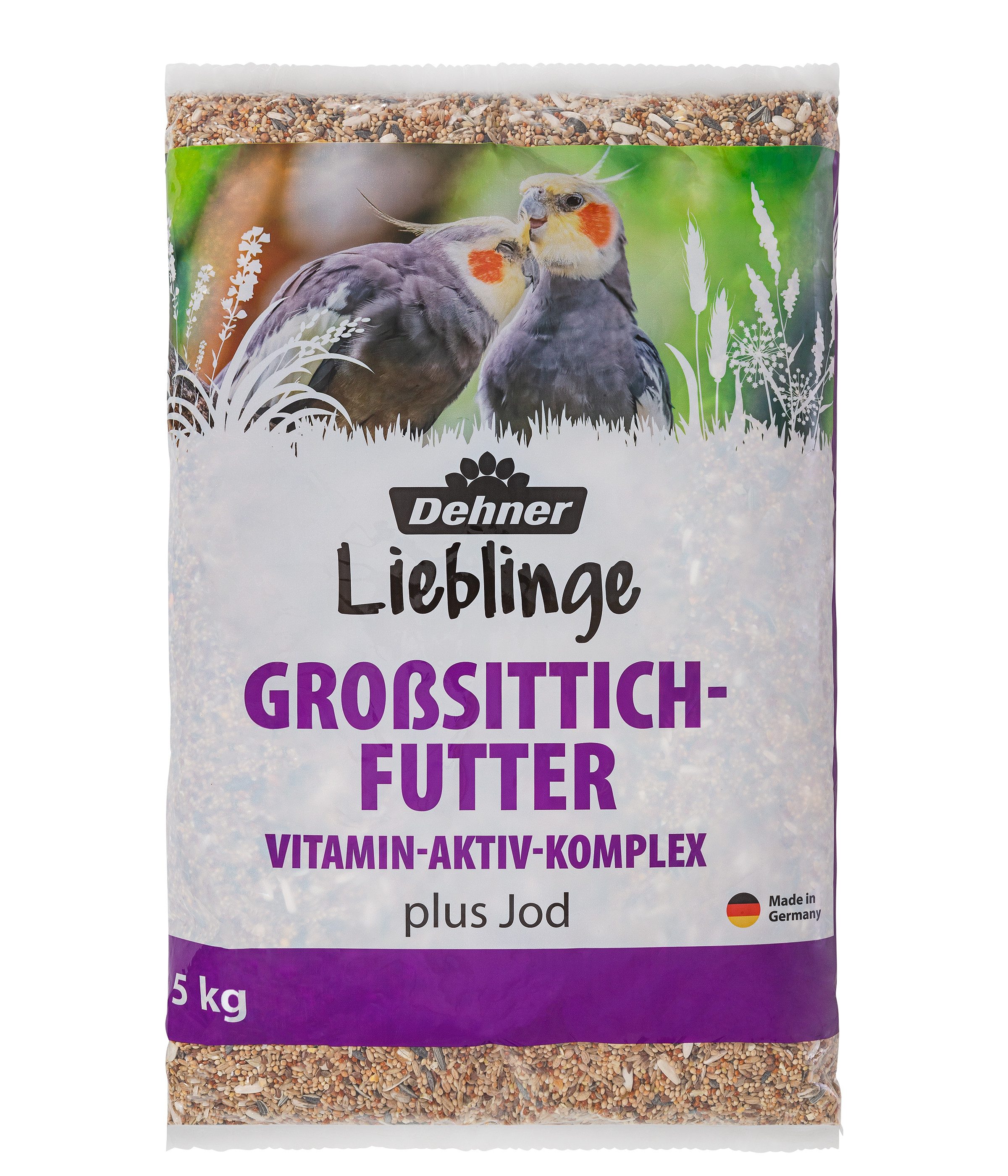 Dehner Lieblinge Großsittich-Futter, Vitamin-Aktiv-Komplex, Hauptfutter für: Großsittiche, hochwertige, sonnengereifte Saaten, plus Jod von Dehner