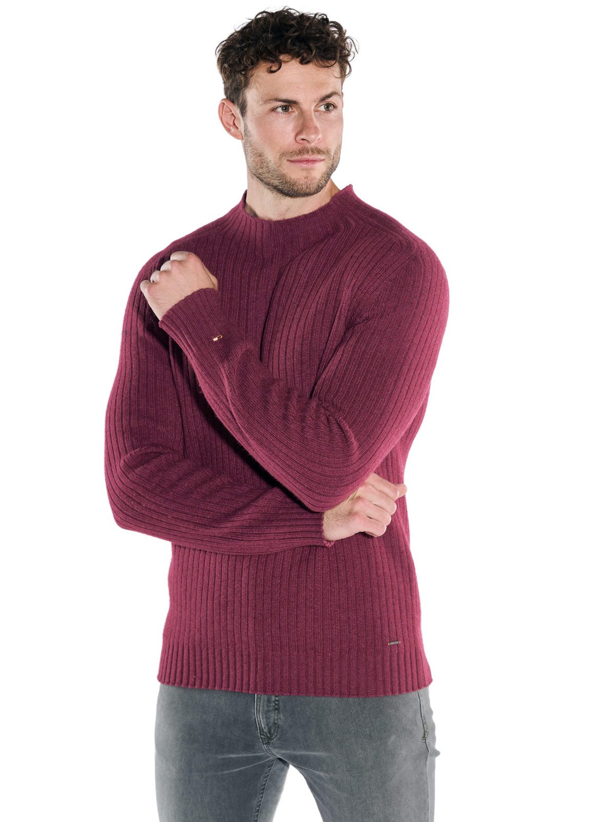 emilio adani Rollkragenpullover emilio adani Herren Strickpullover mit Stehkragen, Magenta
