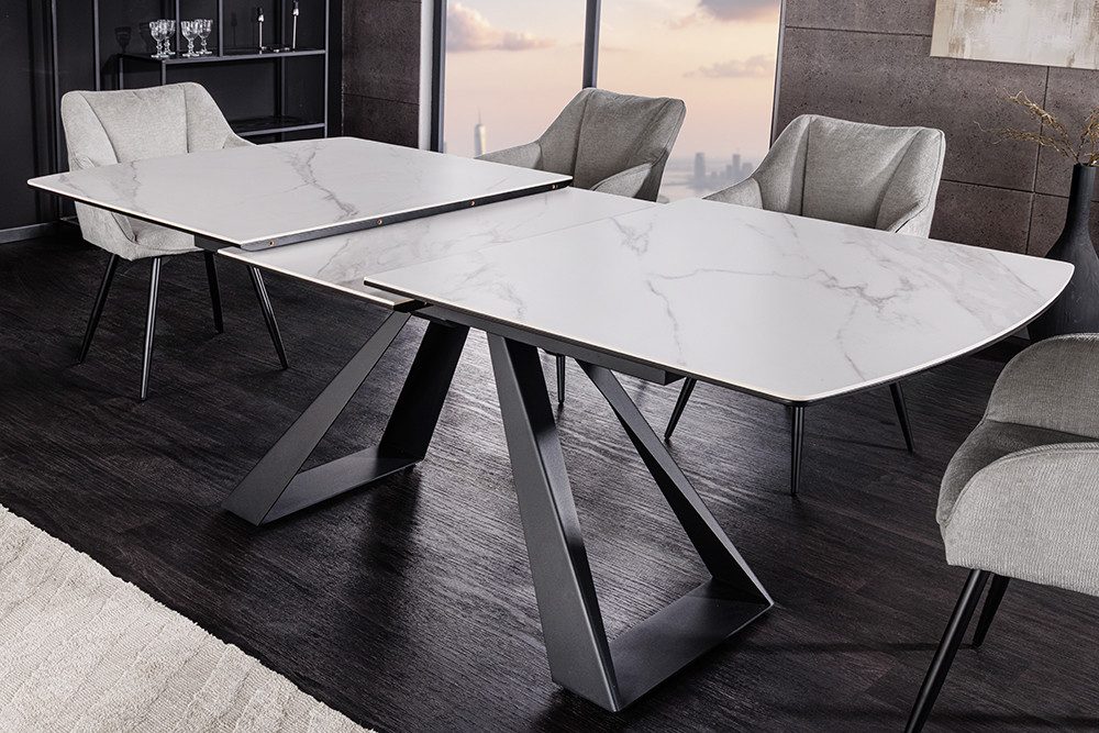 riess-ambiente Esstisch CONCORD 180-230cm weiß – Keramikplatte, Metallgestell, Marmor-Design (Einzelartikel, 1-St), ausziehbar für flexible Nutzung – ideal für 6–10 Personen