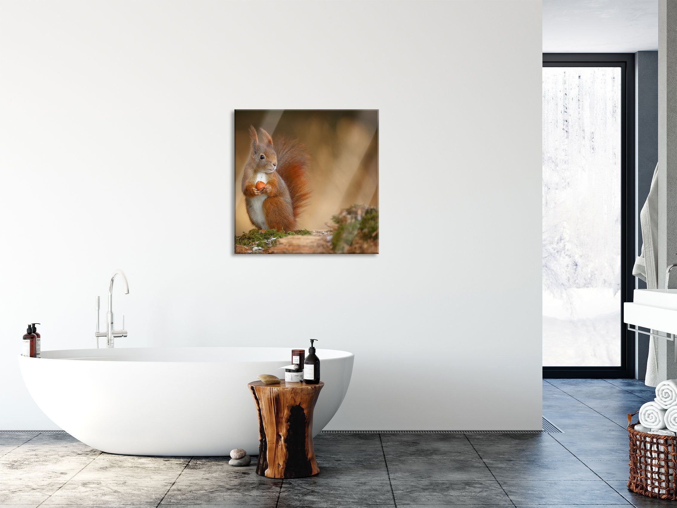 Pixxprint Glasbild Freches Eichhörnchen (1 inkl. Eichhörnchen und aus Glasbild Freches Nuss, Nuss Abstandshalter Aufhängungen mit Echtglas, St), mit