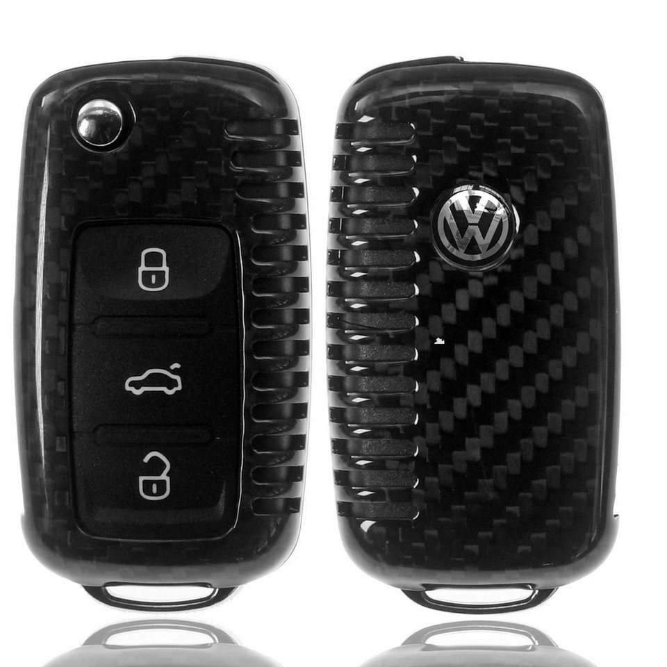 T-Carbon Schlüsseltasche Auto Schlüssel Echt Carbon Schutz Hülle Schwarz,  für VW UP Polo 6R Beetle 5C Golf 1K AU Klappschlüssel