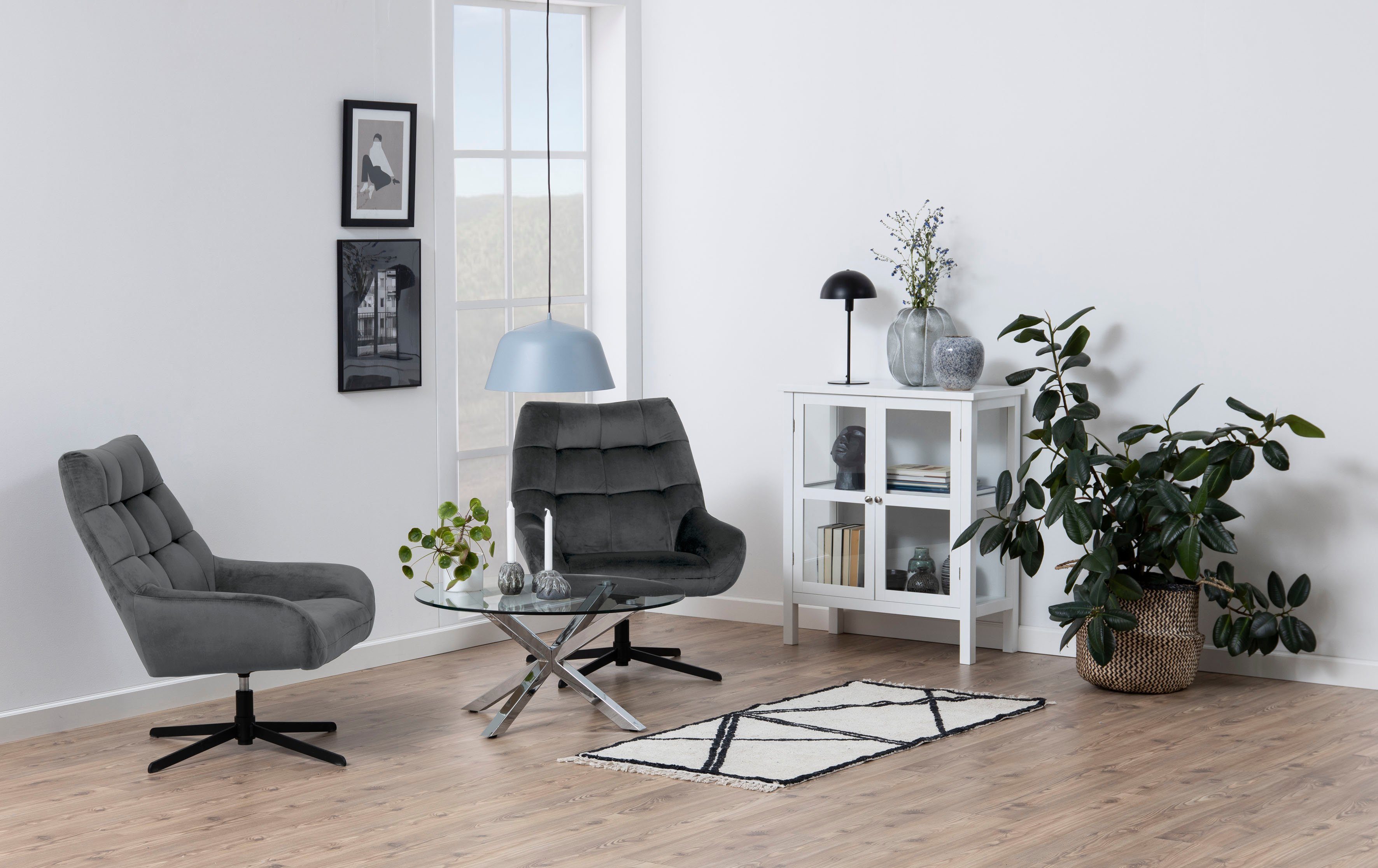 ACTONA GROUP Drehsessel Potsdam (1-St., 1), Drehfunktion und quadratische Steppnähte, mit schwarzen Metallbeinen