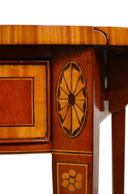 Kai Wiechmann Beistelltisch Pembroke Table Mahagoni mit Intarsien, Abstelltisch 95x76 cm, stilvoller Serviertisch, klappbare Tischplatte, liebevolle Details