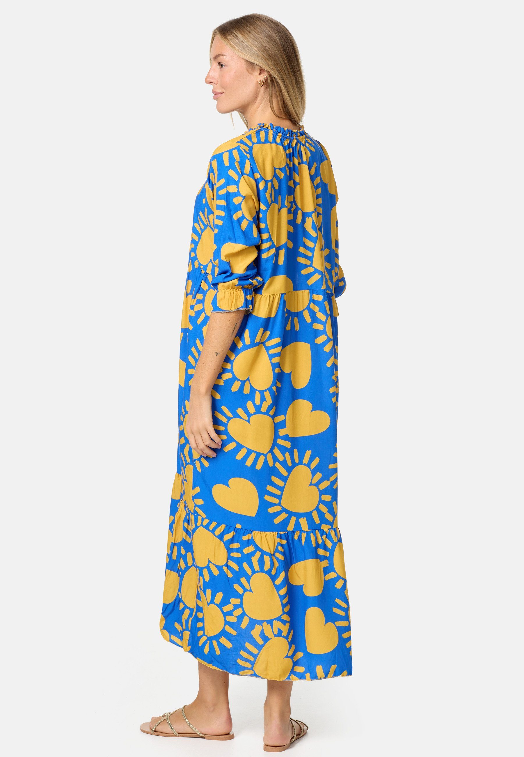 Einheitsgröße) (Sommerkleid PM-32 in Maxikleid Blau Jersey Strandkleid PM Muster mit SELECTED