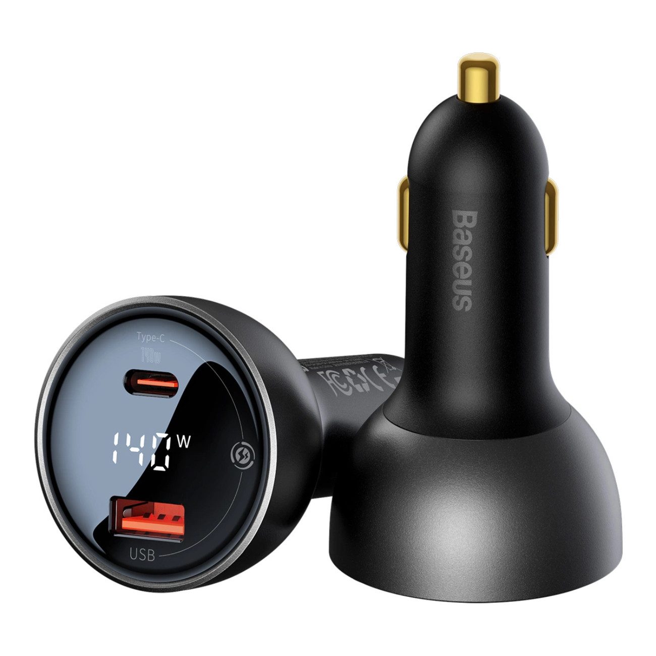 Baseus Digital Display Fast Car Charger KFZ-Netzteil (140 W Autoladegerät mit Digitalanzeige und 240 W USB-C-Kabel)