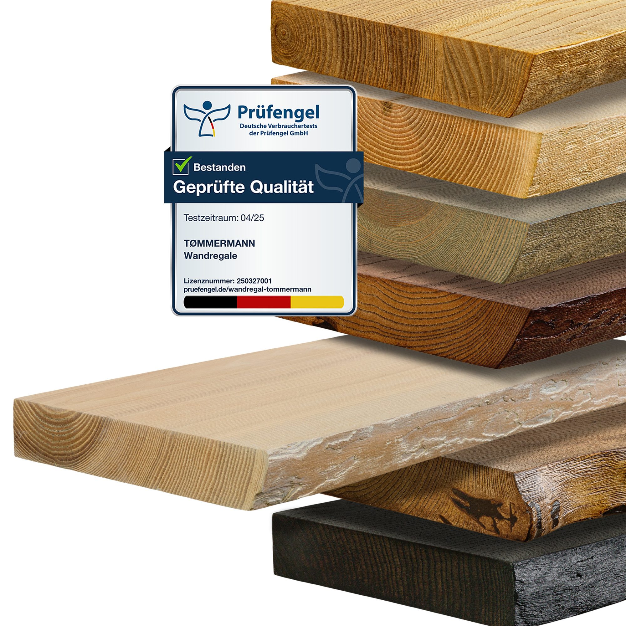tømmermann Wandregal Schweberegal Holzregal mit Baumkante - Hängeregal aus Massivholz, Komplett-Set