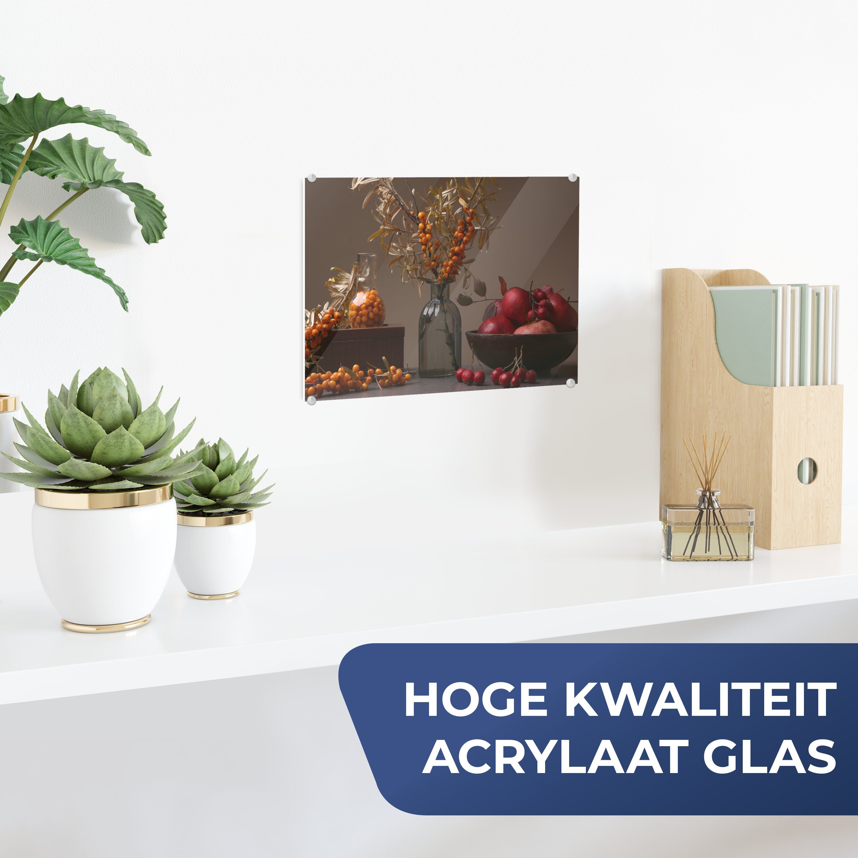 Stilleben, Glas - Vase (1 Wandbild - Bilder Obst auf Foto auf - St), Glasbilder - MuchoWow Glas Acrylglasbild - Wanddekoration