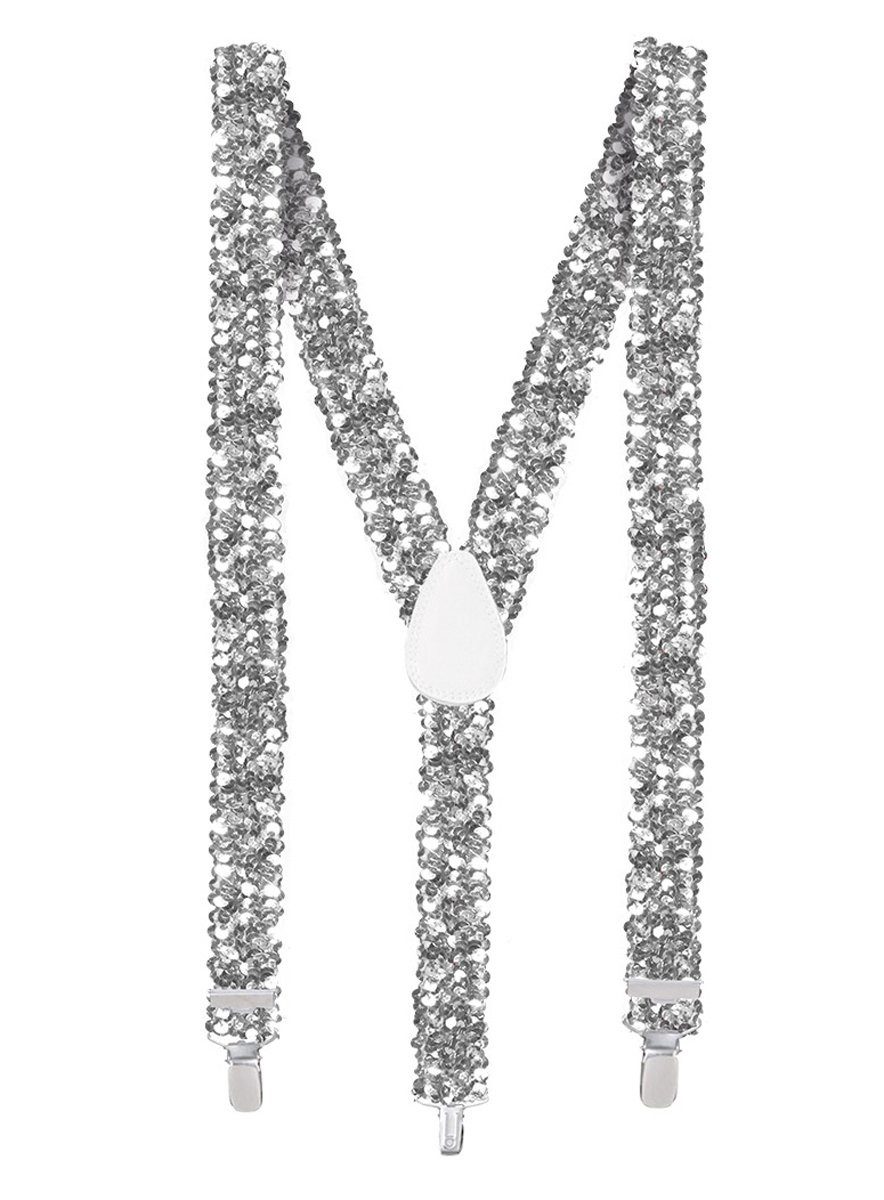 Widdmann Hosenträger Hosenträger Pailletten silber Mit Metall-Clips und Schnallen zur variablen Größenanpassung