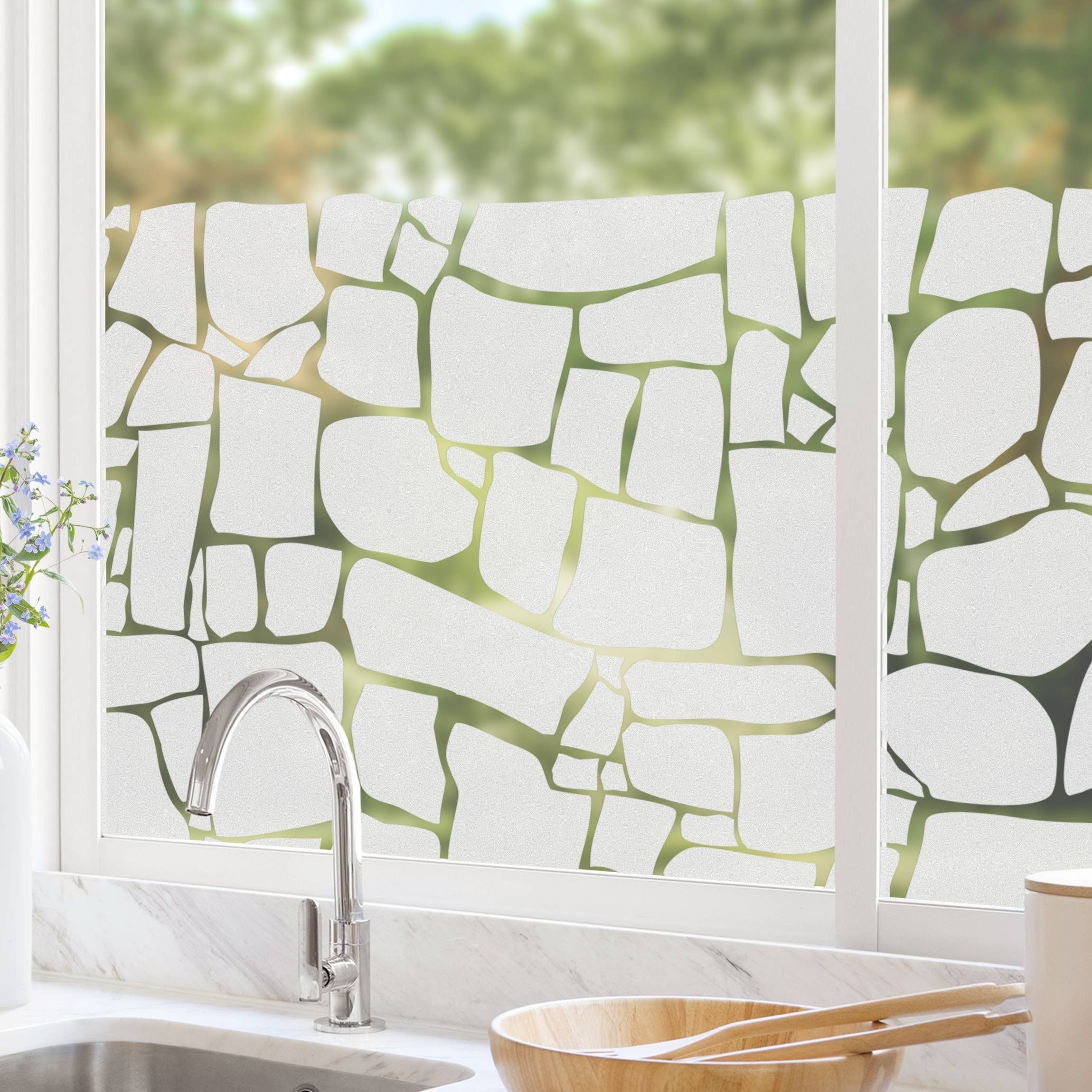 Fensterfolie statisch haftend Motiv Fensterdeko Natursteine Muster