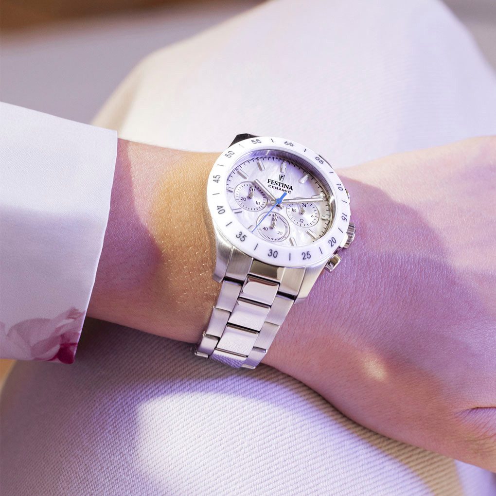 Festina Chronograph Ceramic F20693/1, Quarzuhr, Armbanduhr, Damen, Herren, Edelstahlarmband, Keramiklünette