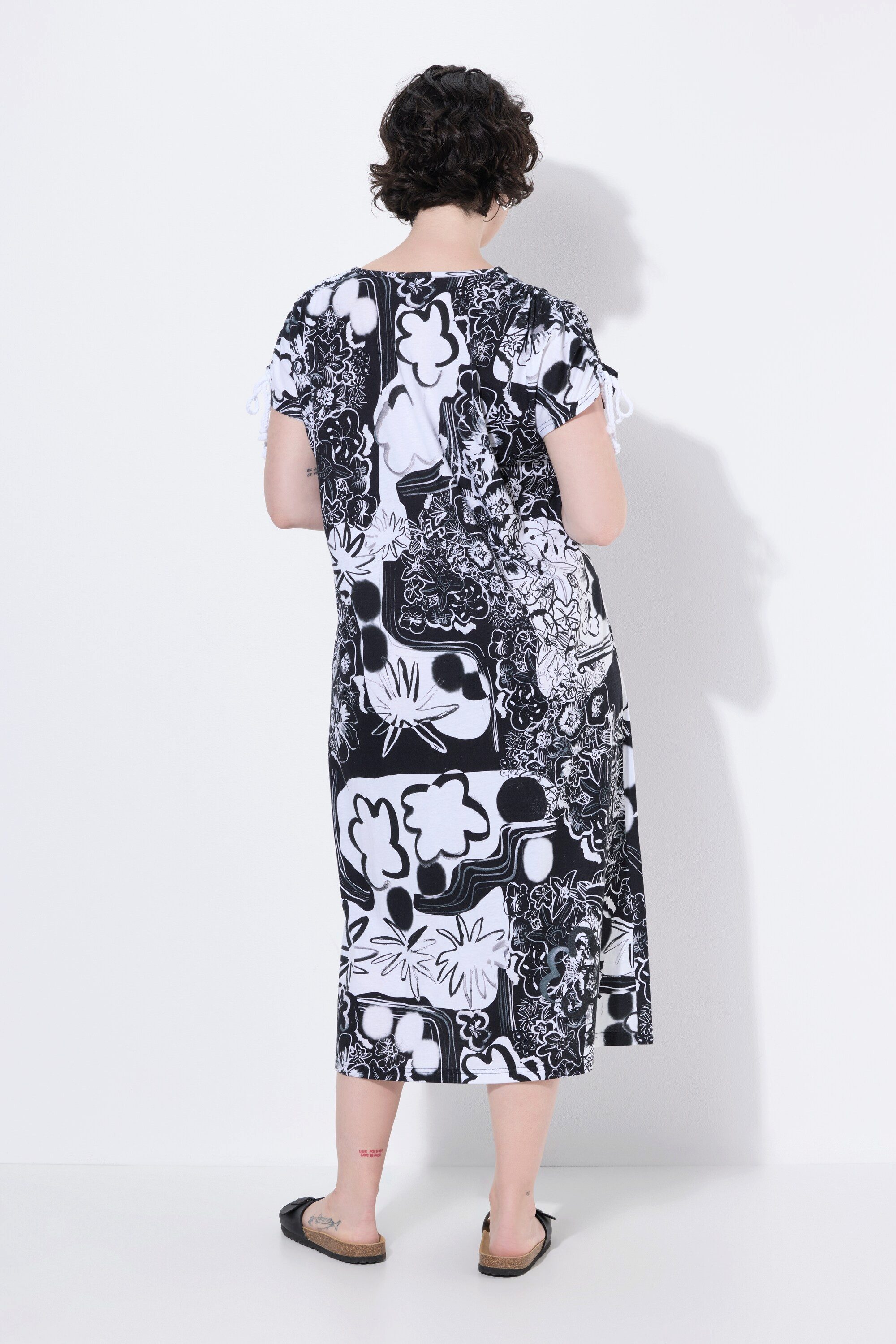 Ulla Popken Jerseykleid Jerseykleid V-Ausschnitt Schulter-Raffband
