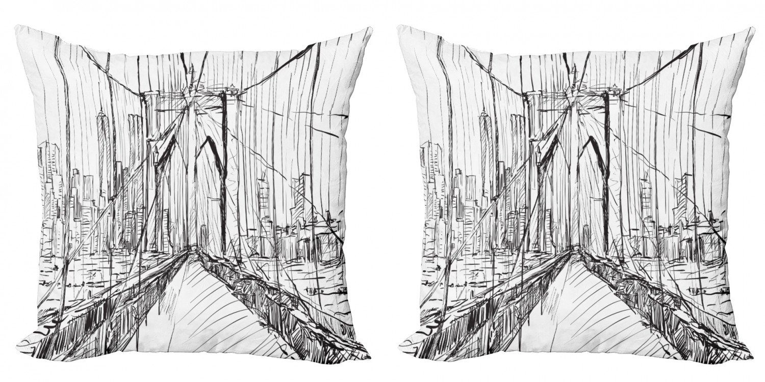 Kissenbezüge Modern Accent Doppelseitiger Digitaldruck, Abakuhaus (2 Stück), Nyc Szene Creative-Brücke Zeichnung