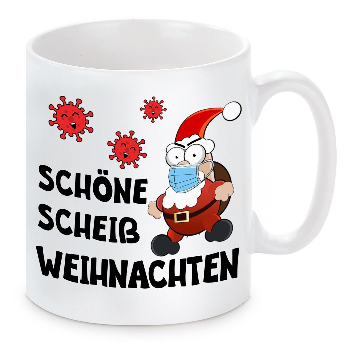 Herzbotschaft Tasse Kaffeebecher mit Motiv Schöne scheiß Weihnachten, Keramik, Kaffeetasse spülmaschinenfest und mikrowellengeeignet