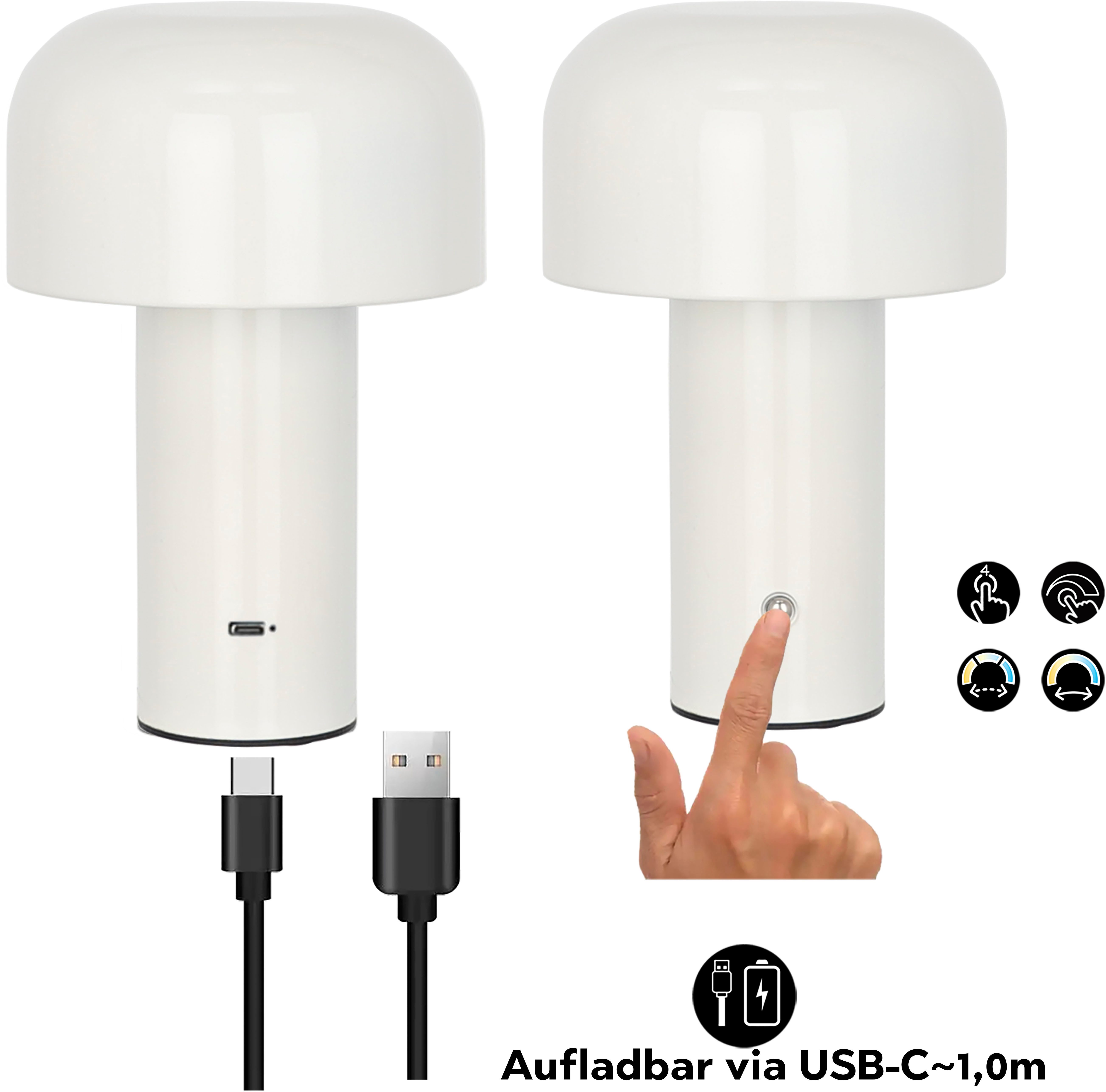 OTTO home LED Tischleuchte Ronno, Dimmer, Dimmfunktion, Ein-/Ausschalter, Farbsteuerung, USB-Ladefunktion, mehrere Helligkeitsstufen, LED fest integriert, warmweiß - kaltweiß, USB-C, Akku, Typ-C-Ladekabel, CCT, Tischlampe kabellos, Akkulampe