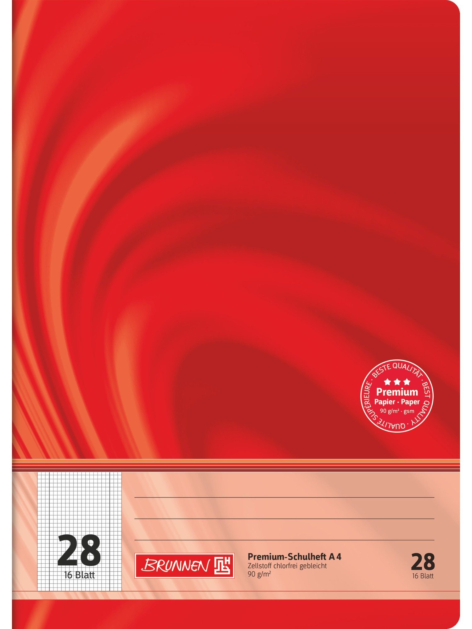Baier & Schneider Schulheft Schulheft Premium Vivendi A4 kariert 16 Blatt rot, 5 mm kariert mit Randlinie innen und außen