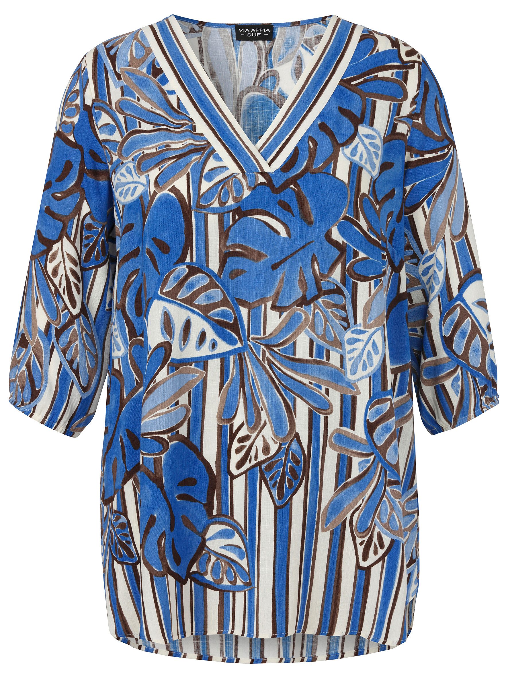 VIA APPIA DUE Klassische Bluse Tunika V-Ausschnitt 3/4 Arm Druck