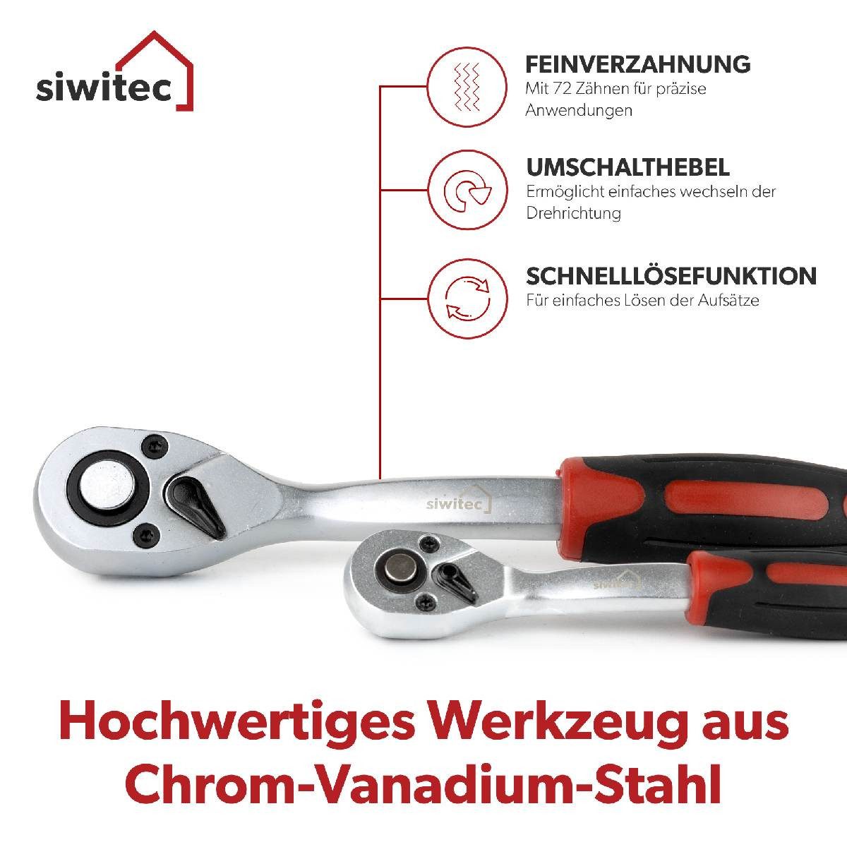 siwitec Werkzeugkoffer Werkzeugkoffer 140-tlg, Werkzeug Set, Zangen, Bits, Schlüssel (139 St., enthält 139 Werkzeuge), vielseitig, ergonomisches Design, kompakt, leicht, handlich, 139 Teile