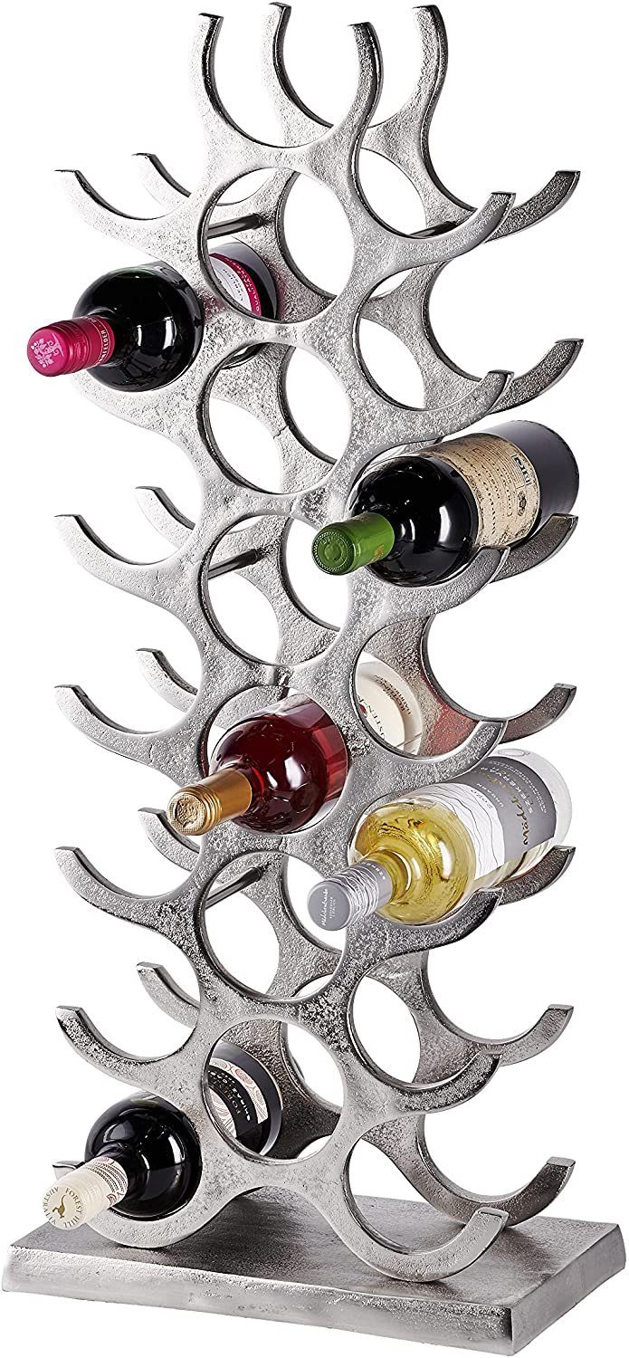 MichaelNoll Weinregal Weinregal Flaschenregal - Aluminium Silber - Weinständer, Regal Modern aus Metall - Flaschenhalter / Flaschenständer stehend für Flaschen Sekt, Wein und Champagner - 72 cm XL