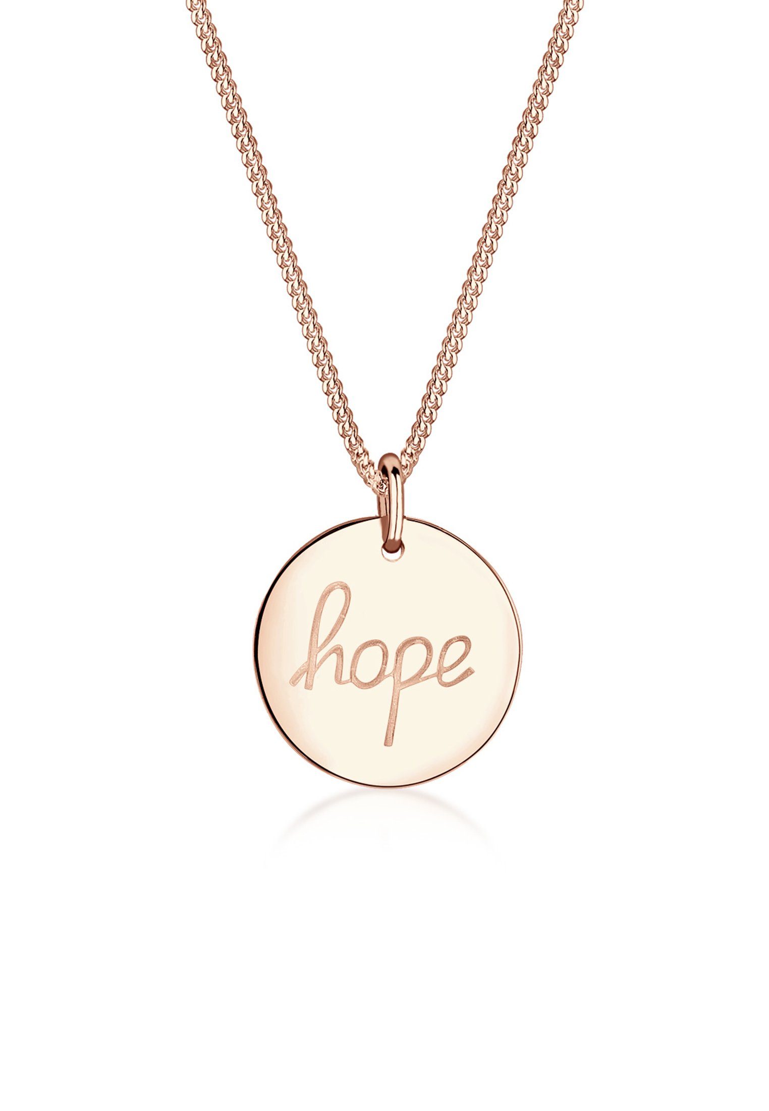 Hope mit Plättchen mit Elli Anhänger Kette Hope-Schriftzug Rosegold 925 Silber, Gravur