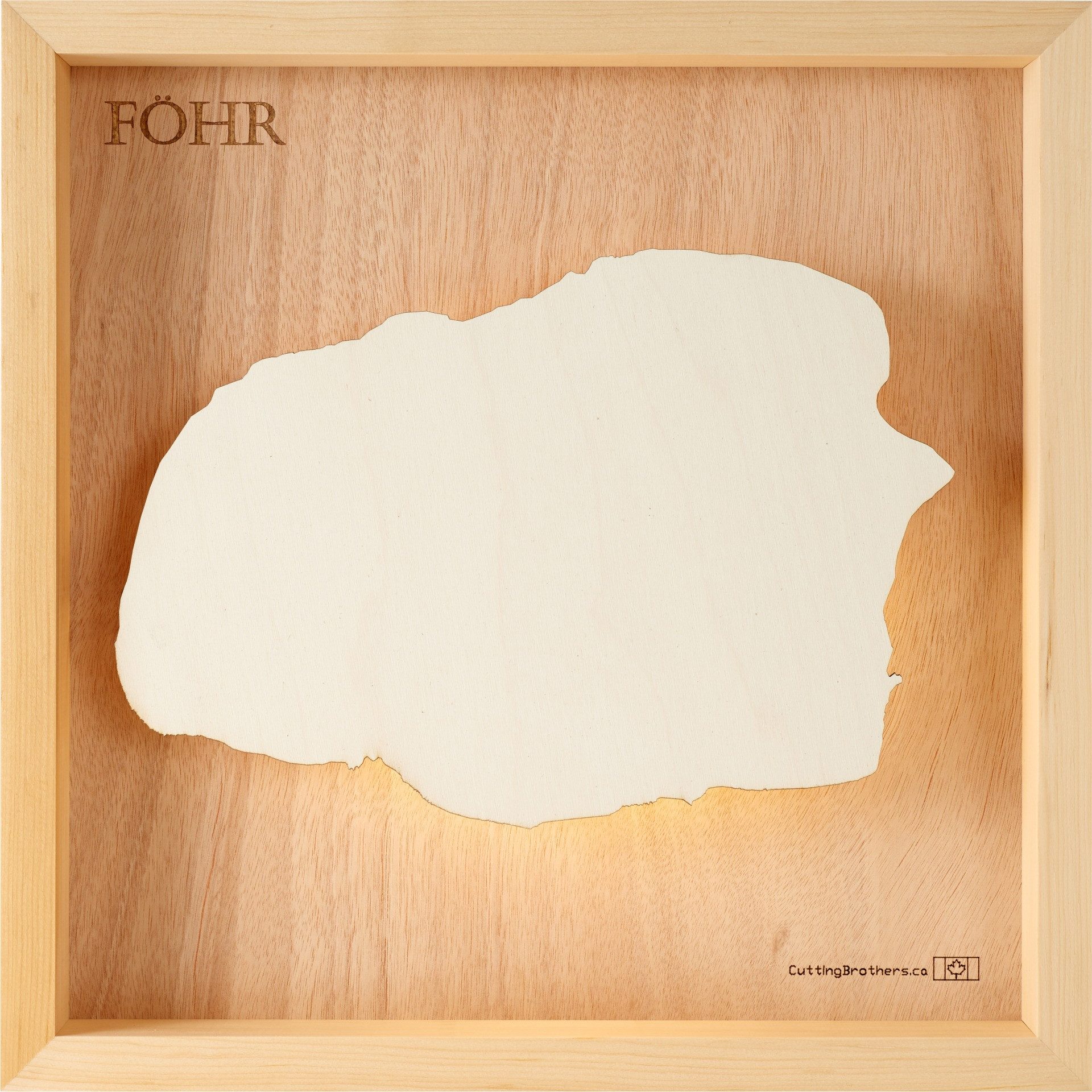 Cutting Brothers LED-Bild Foehr 35x35 cm, LED-Holz-Wandkarte, mit indirekter Beleuchtung, handgefertigt aus Echtholz