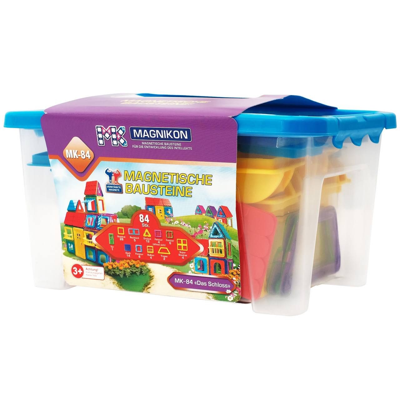 MAGNIKON Magnetspiel Bauklötze MK-84 “Das Schloss”, 84-Teilig Magnetbausteine Magnetspielbausteine, (magnetische Bausteine, 84 St., verstärkte Magnete), stabile Baumodelle