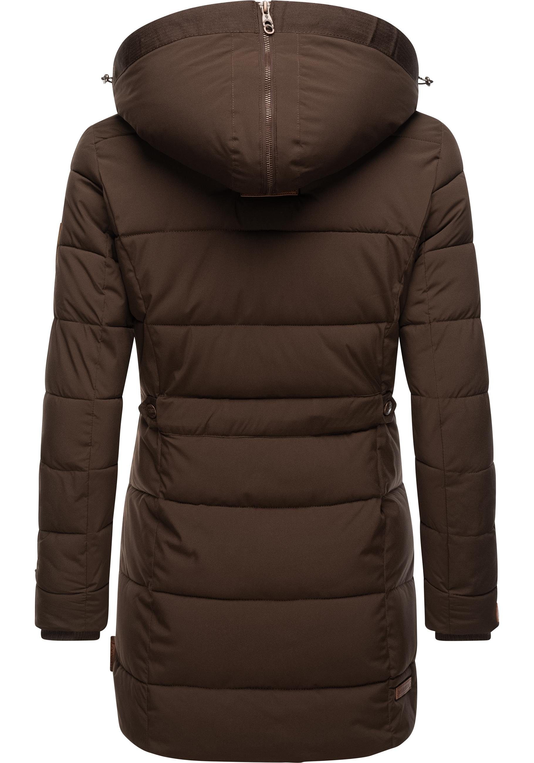 Marikoo Wintermantel Lieblings Jacke stylischer Winter Steppmantel m. Kunstpelz-Kapuze – Bild 4 von 5