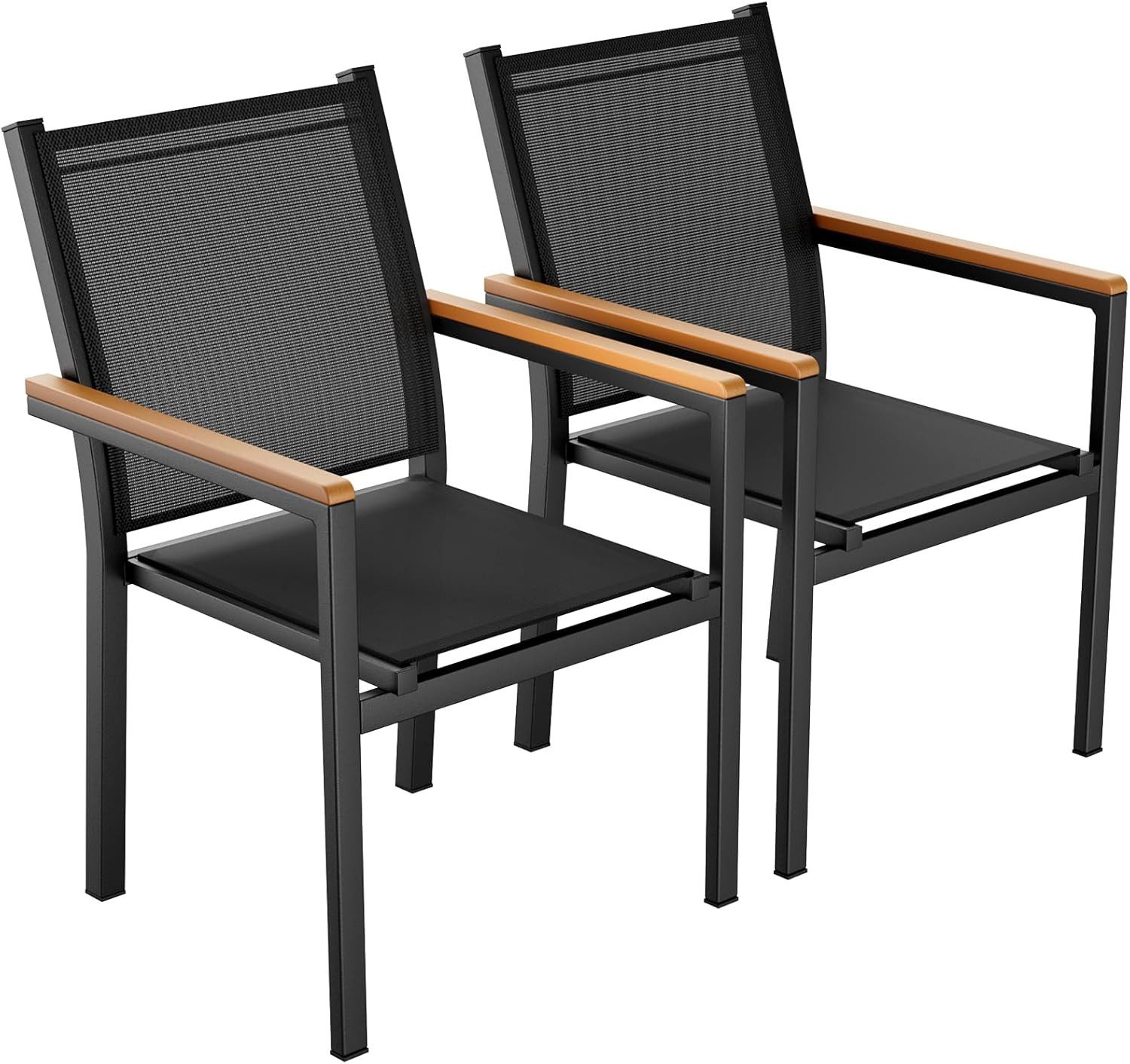 TLGREEN Stapelstuhl (2/4er Set)Aluminium Outdoor-Gartenstuhl,Maximale Belastung 150kg (WPC Handlauf,Balkonstühle, 4 St), für Terrasse, Balkon, Terrasse, Pool, Restaurants