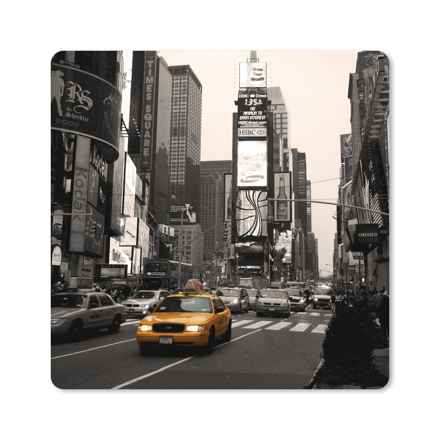 MuchoWow Gaming Mauspad Times Square - Taxi - Gelb (1-St), Gaming, Rutschfester Unterseite, Mausunterlage, 80x80 cm, XXL, Großes