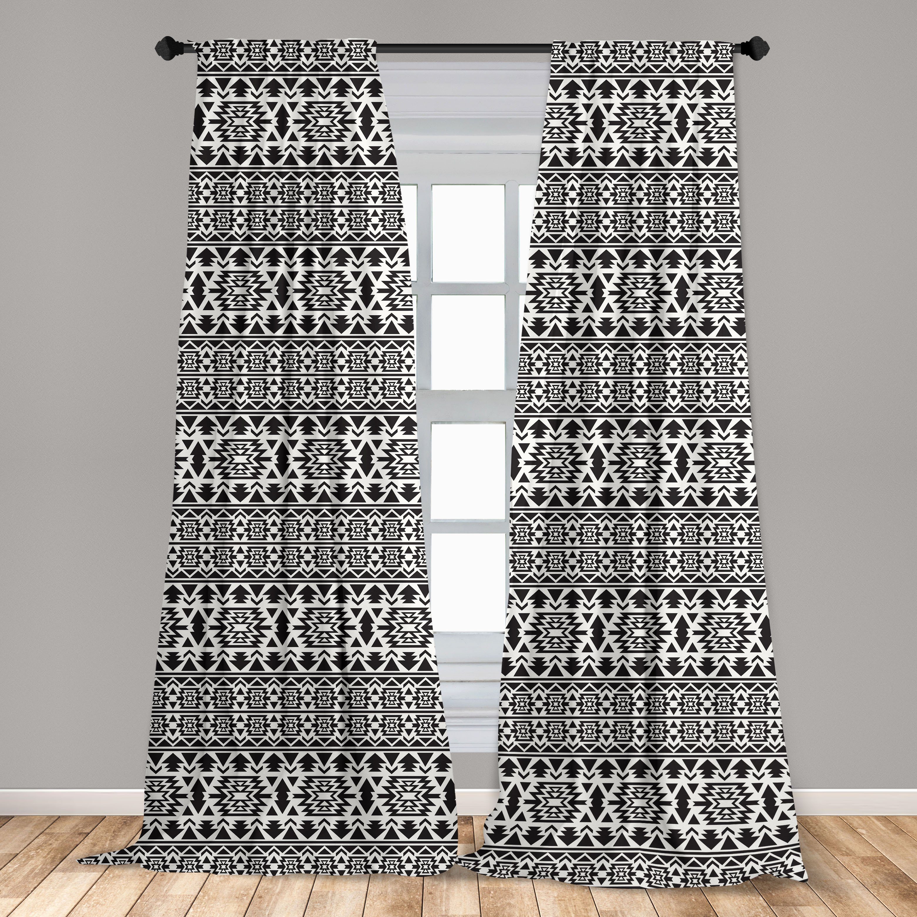 Microfaser, für Mexican Schlafzimmer Schwarz Abakuhaus, Wohnzimmer und Folk Gardine Dekor, weiß Vorhang