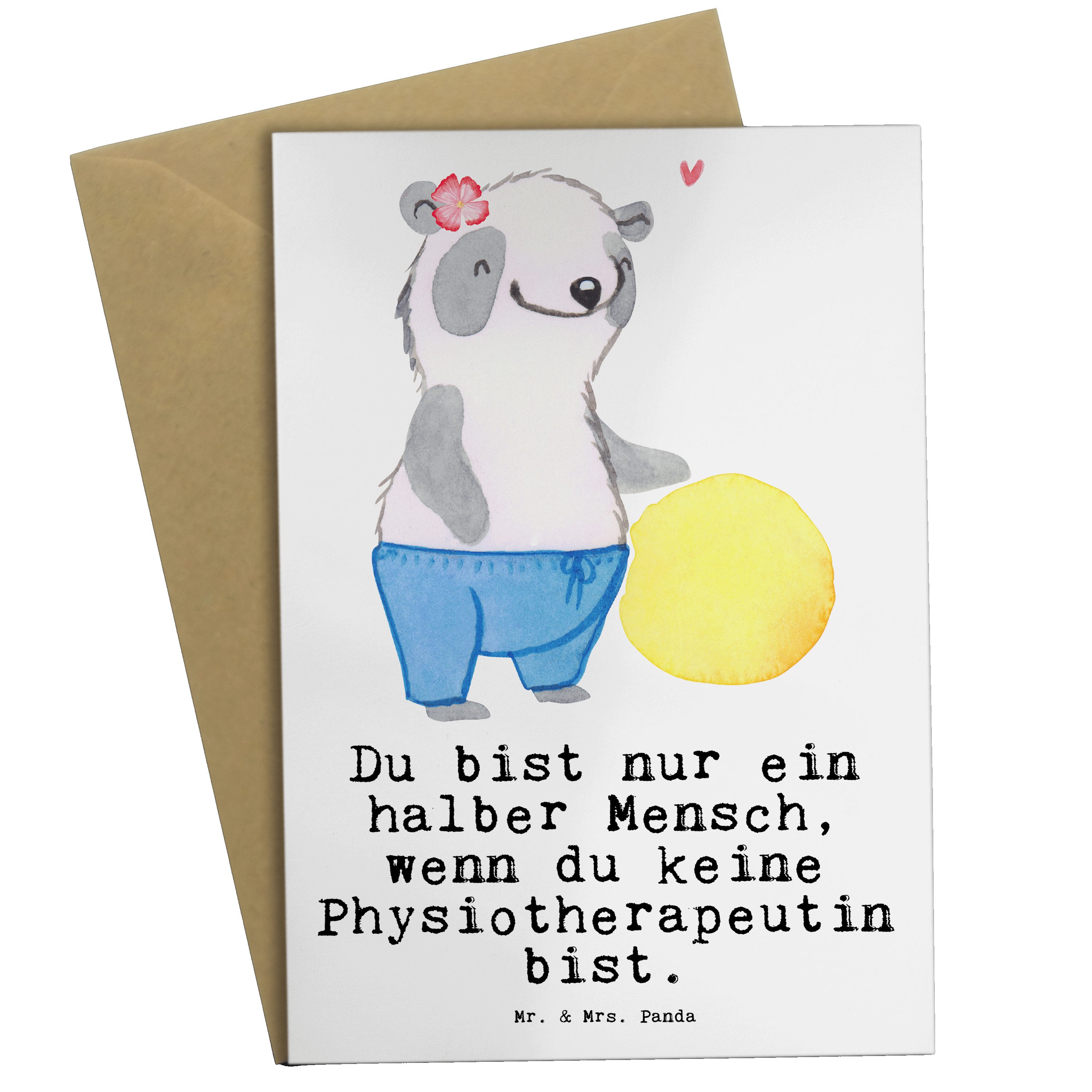 Mr. & Mrs. Panda Grußkarte Physiotherapeutin mit Herz - Weiß - Geschenk, Danke, Einladungskarte