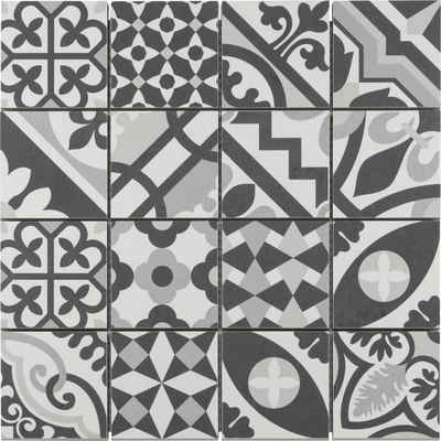 KNG Feinsteinzeug Mosaikfliesen Mosaikfliese Harmony 32 x 32 cm schwarz-weiß, Grau Weiß