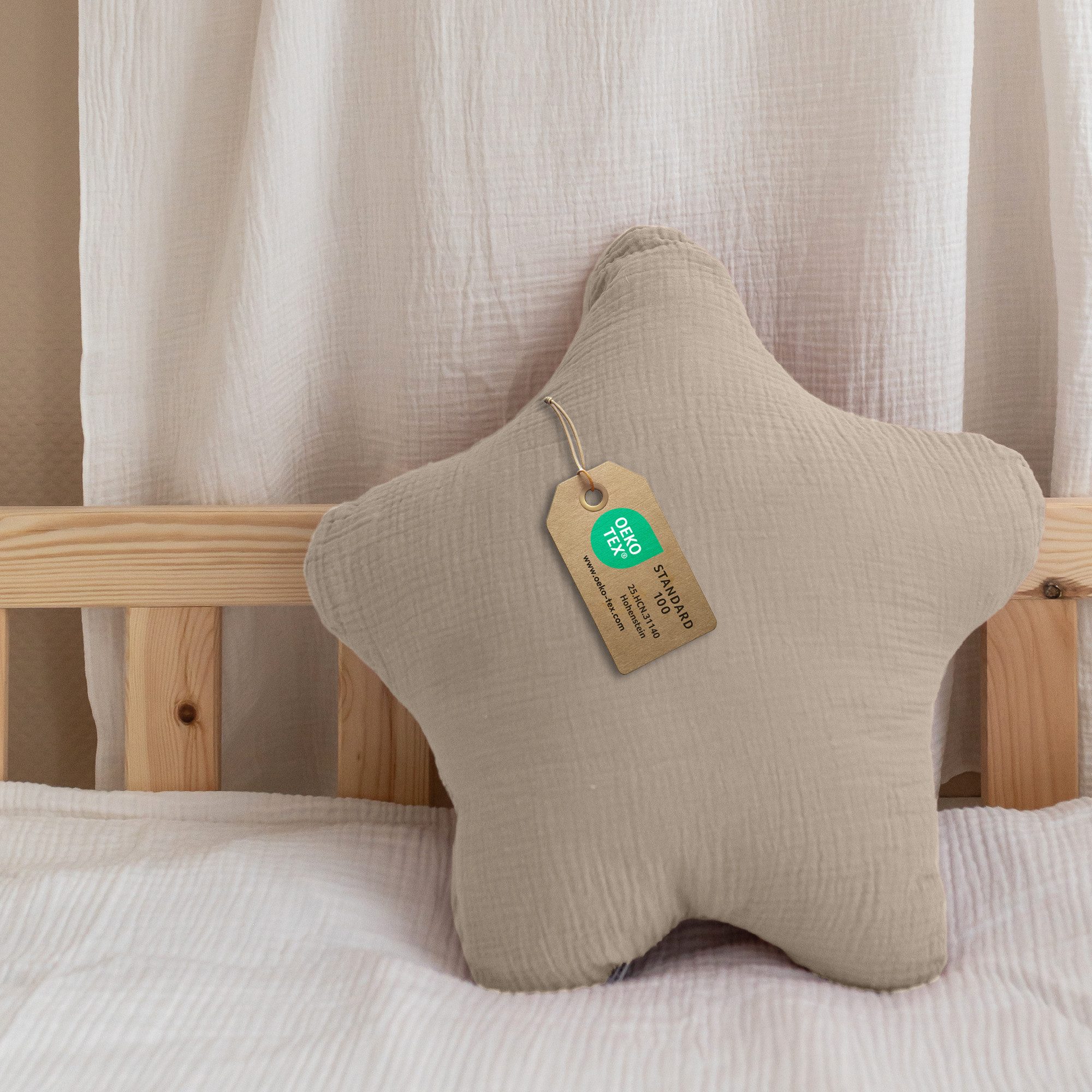 lilimaus Dekokissen Kuschelkissen Herz & Stern aus Musselin fürs Kinderzimmer, Kuschelkissen mit oder ohne Flatter - passend zu unserer Bettwäsche