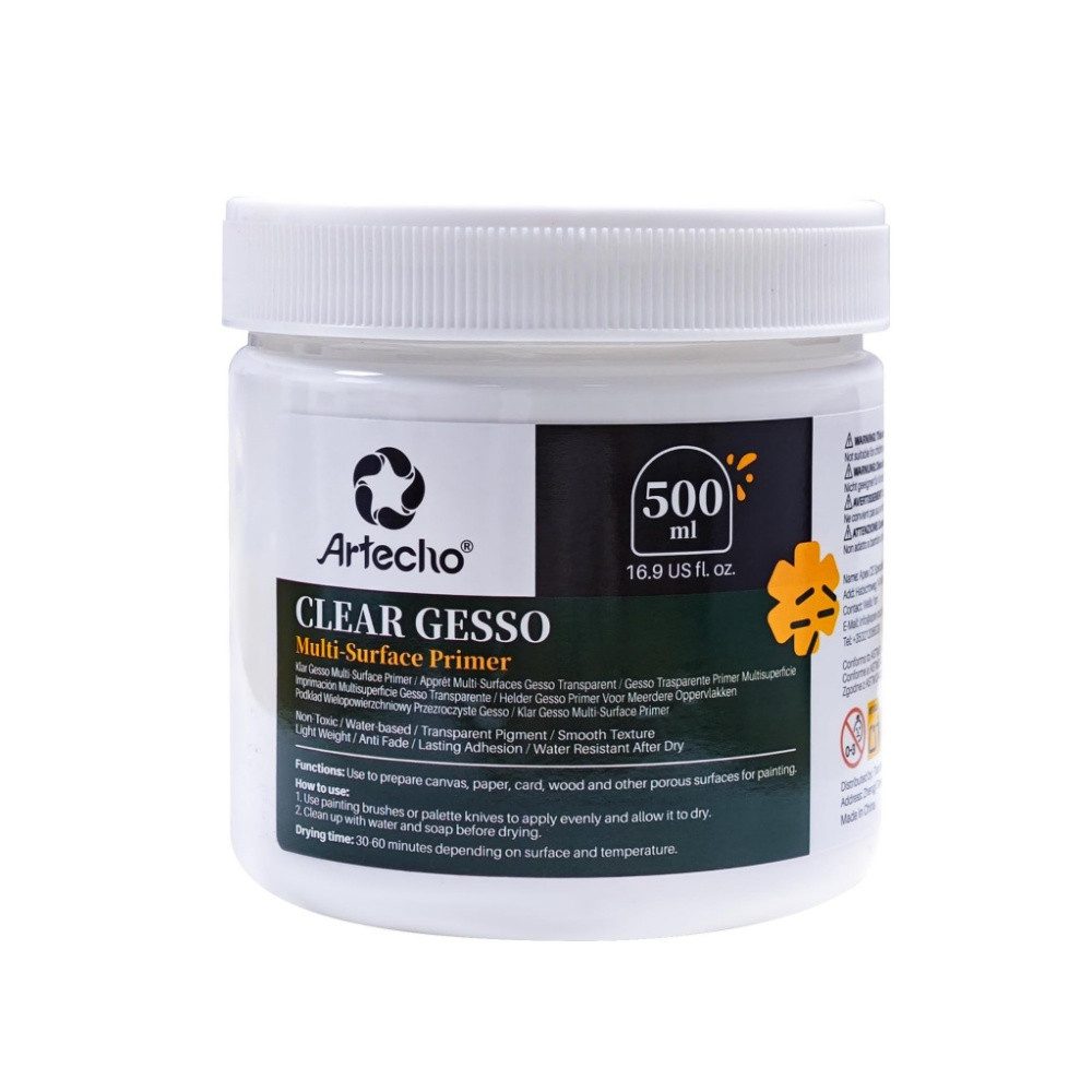 Artecho Bastelfarbe Gesso Grundierung Transparent 500 ml – Acryl Grundierung,Grundierfarbe, Für Leinwand, Papier, Holz & Karton – Wasserfest, Dauerhafte Haftung