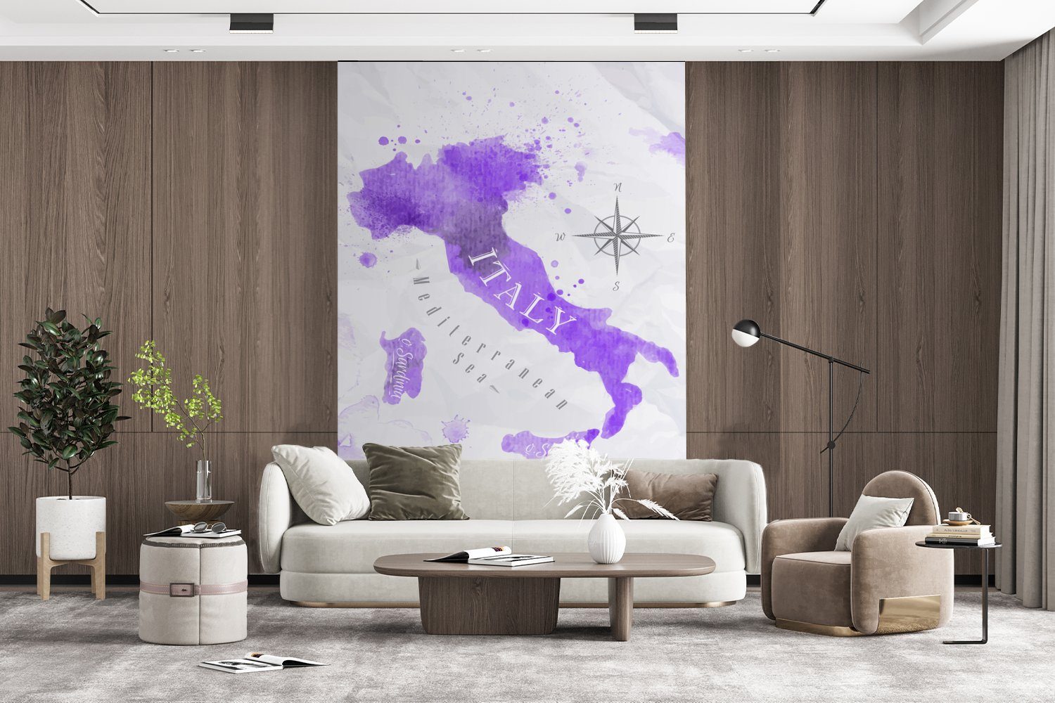 - Wohnzimmer, (3 St), bedruckt, MuchoWow Fototapete Karten Farbe, Montagefertig - Matt, Vinyl für Italien Tapete Wandtapete