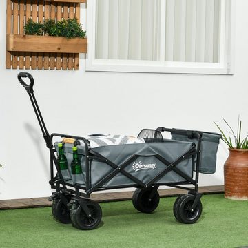 Outsunny Bollerwagen Faltbarer Transportwagen, Lastenwagen mit Kühltasche (Strandwagen, 1-tlg., Gartenwagen), bis 120 kg Belastbar, Oxford, Dunkelgrau