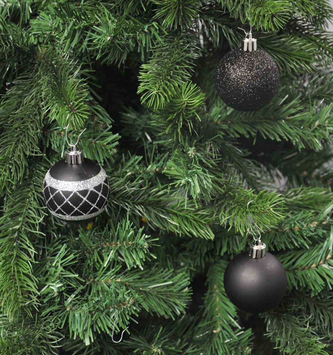 JACK Christbaumschmuck 64x Kunststoff Christbaumkugeln Ø 6cm Baum Kugeln inkl. Aufhänger, Mit praktischer Aufbewahrungsbox, Optik: matt / glänzend / glitzernd