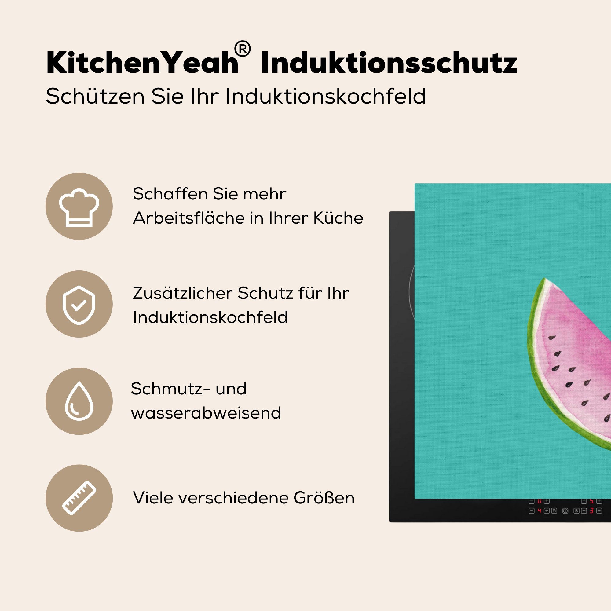 Vinyl, - MuchoWow Wassermelone tlg), cm, für Blau, küche, - (1 Induktionskochfeld 81x52 Ceranfeldabdeckung Schutz Obst die Herdblende-/Abdeckplatte