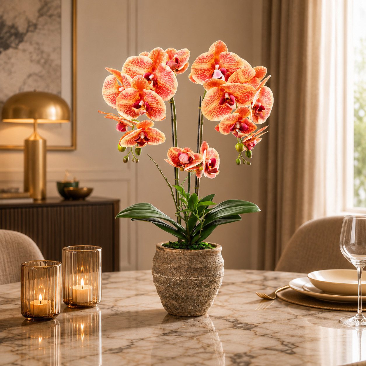 Kunstorchidee PASCH® Orchidee künstlich wie echt (60cm) in Urban Stone Töpfen Orchidee, PASCH, Real Touch Blüten, Handgefertigter Stone Cube – Bild 5 von 5