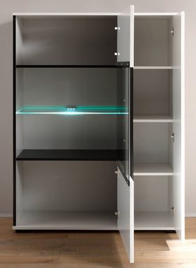Furn.Design Highboard Design-D (Vitrinenschrank 2-türig, ca. 100 x 140 cm), in weiß Hochglanz