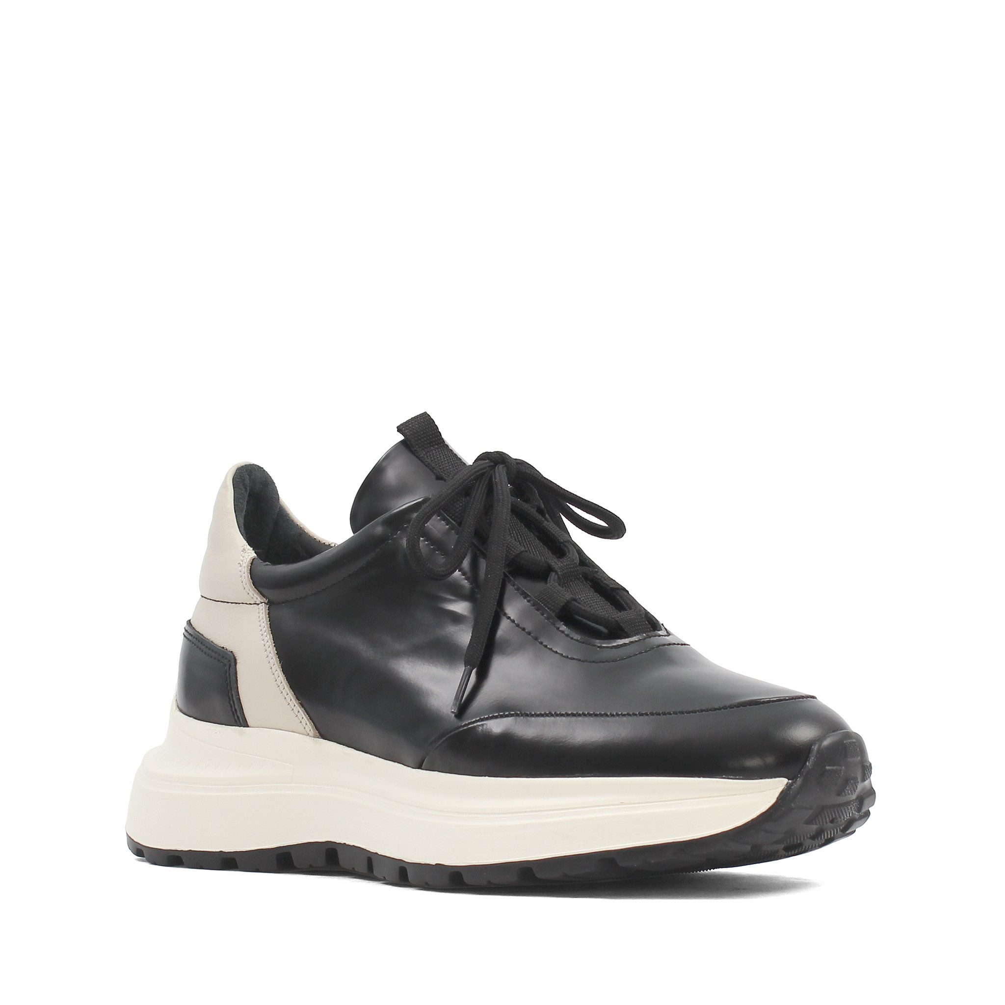 Celal Gültekin Plateausohle Schnürschuhe Low-Top Zweifarbig Herren Sneaker Florantic Hochglanz, Zweifarbig, Plateausohle, Schwarz/Beige, 40