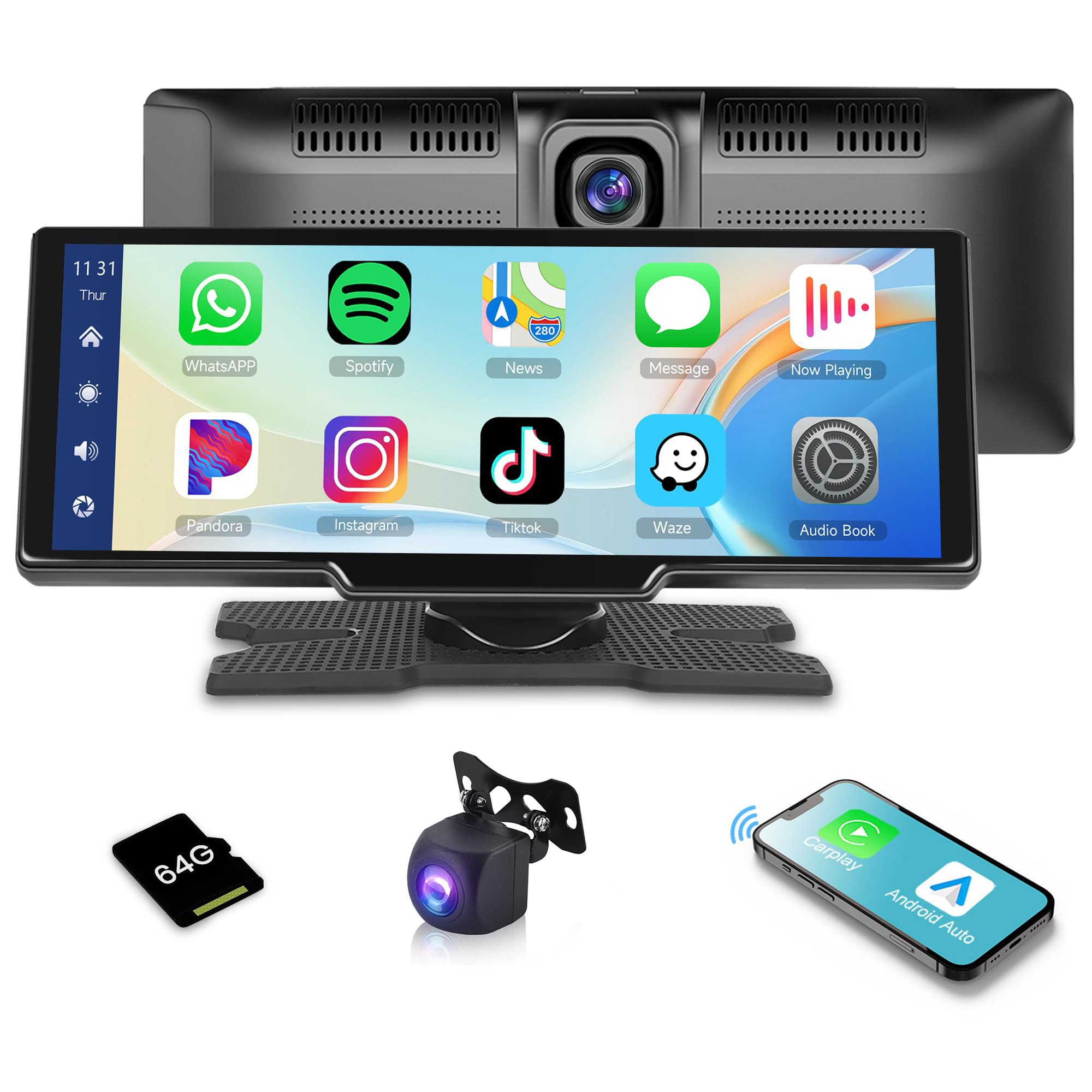 Hikity Apple Carplay & Android Auto 9,3 Zoll Display, 1080P Rückfahrkamera Navigationsgerät