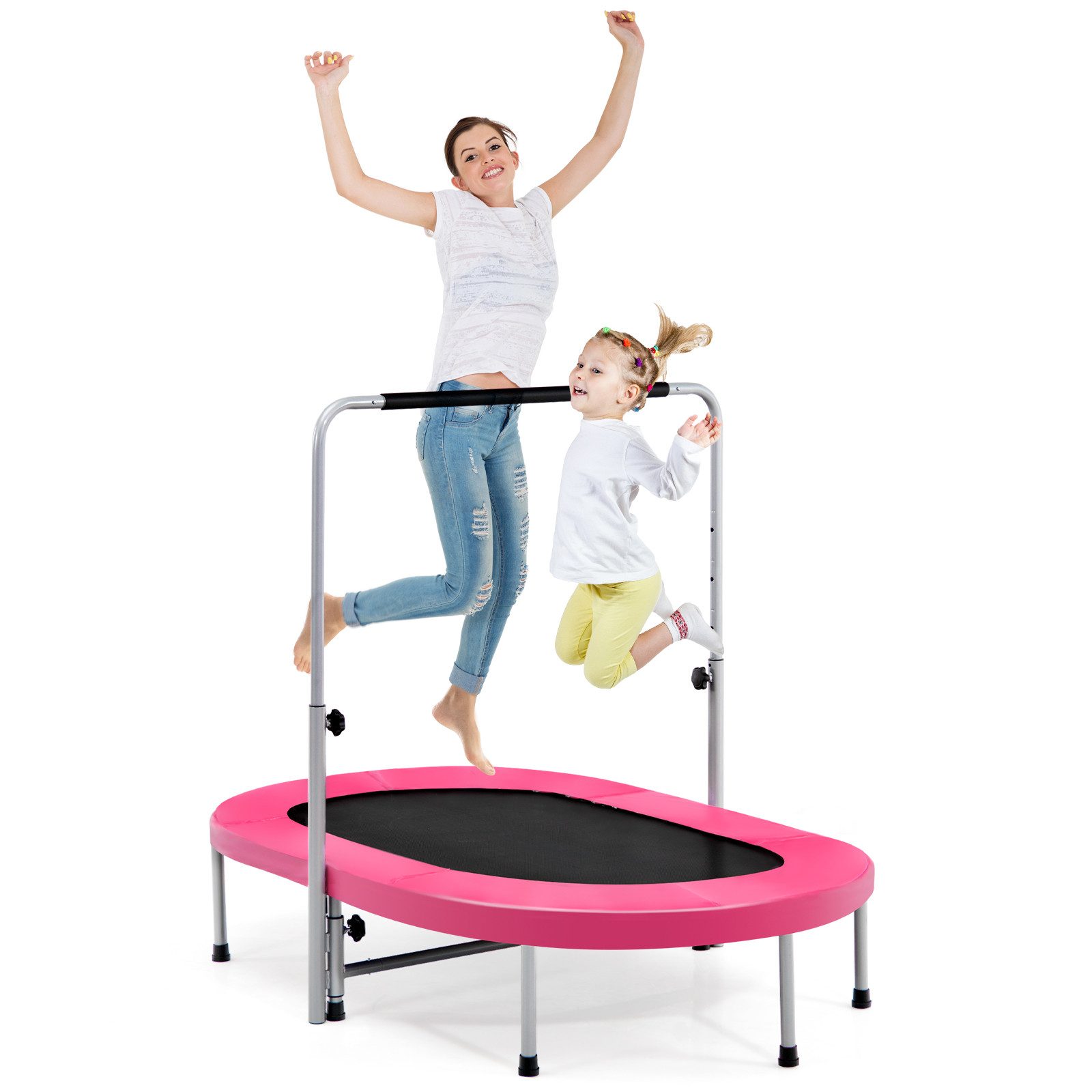 COSTWAY Kindertrampolin Gartentrampolin, mit höhenverstellbarm Haltegriff günstig online kaufen