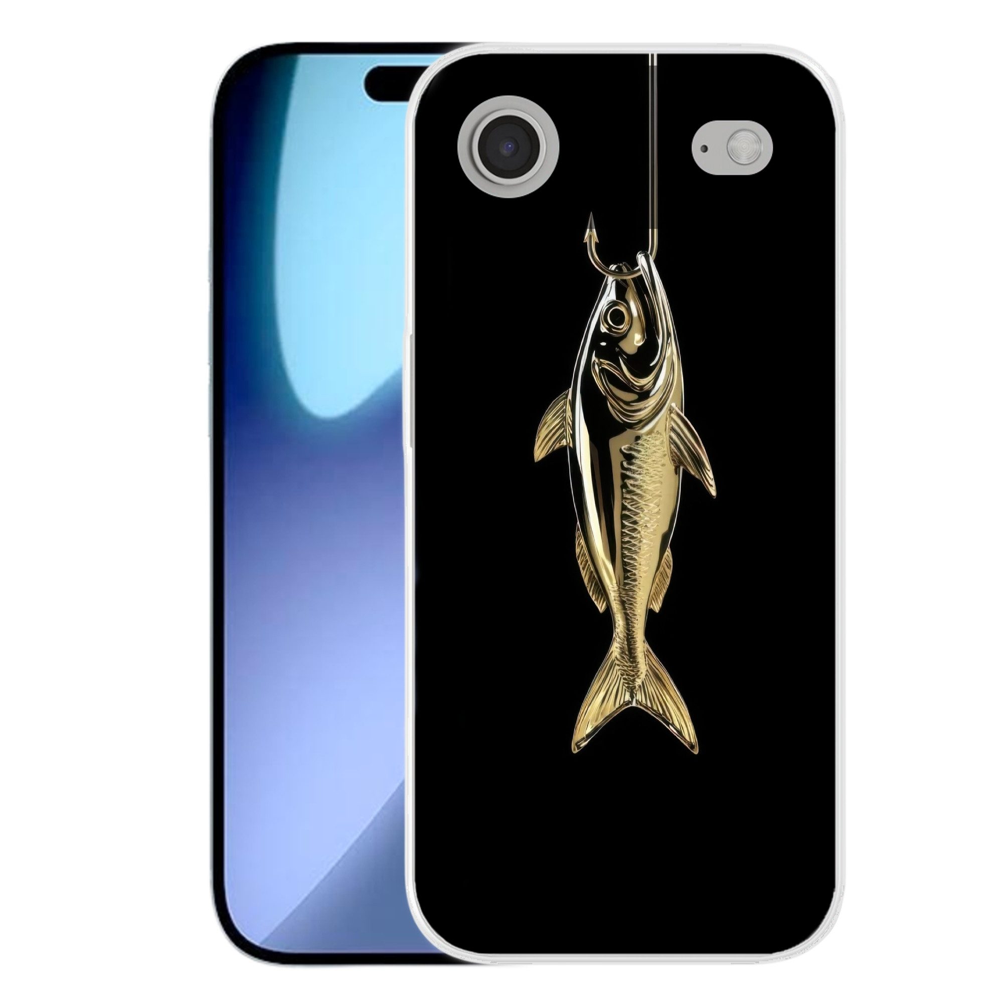 MuchoWow Handyhülle für Apple iPhone Air Gold - Fisch - Haken - Schwarz, Smartphone-Bumper, Print, Handy Schutzhülle Dünn
