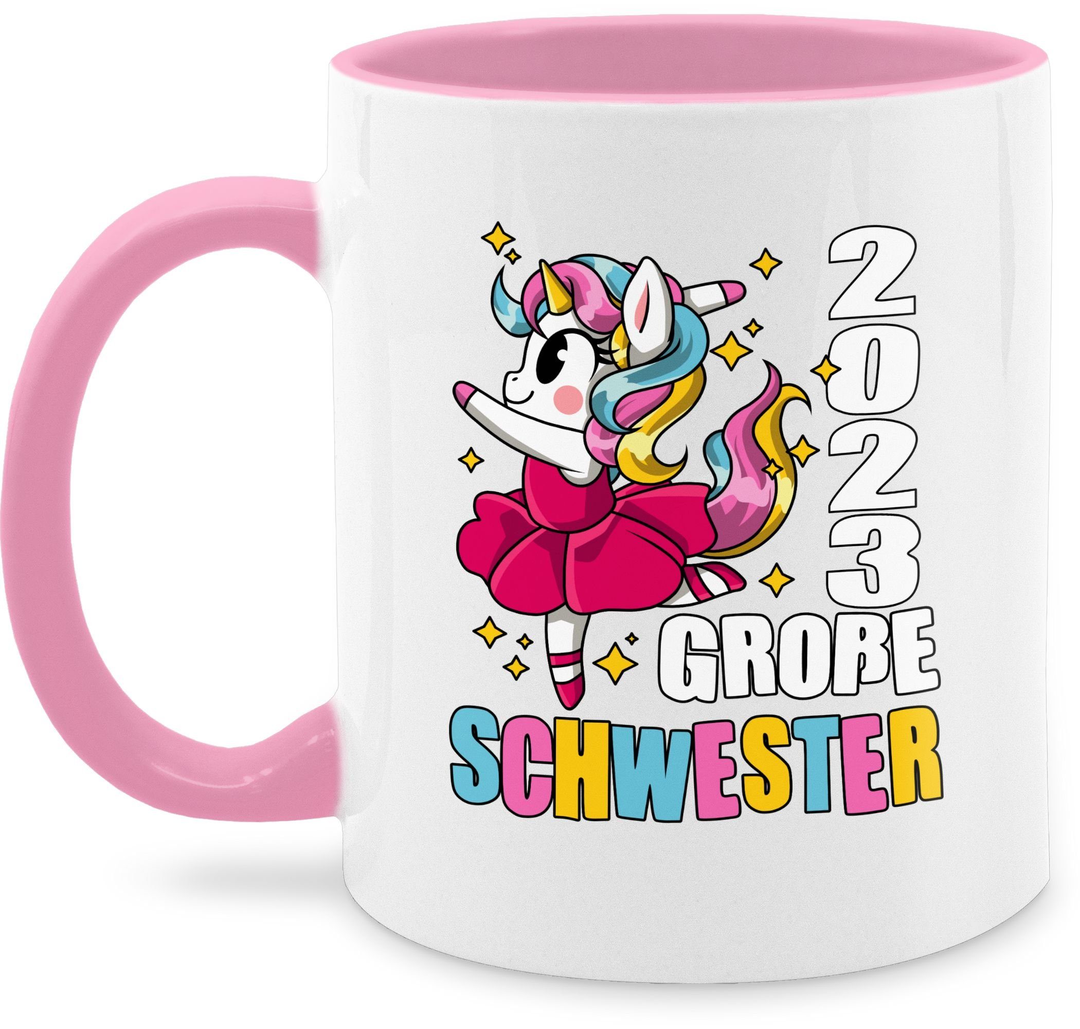 Kaffeetasse Keramik, Tasse Schwester Ballerina 2023 mit & Einhorn, Schwester Rosa Bruder 1 Shirtracer Große