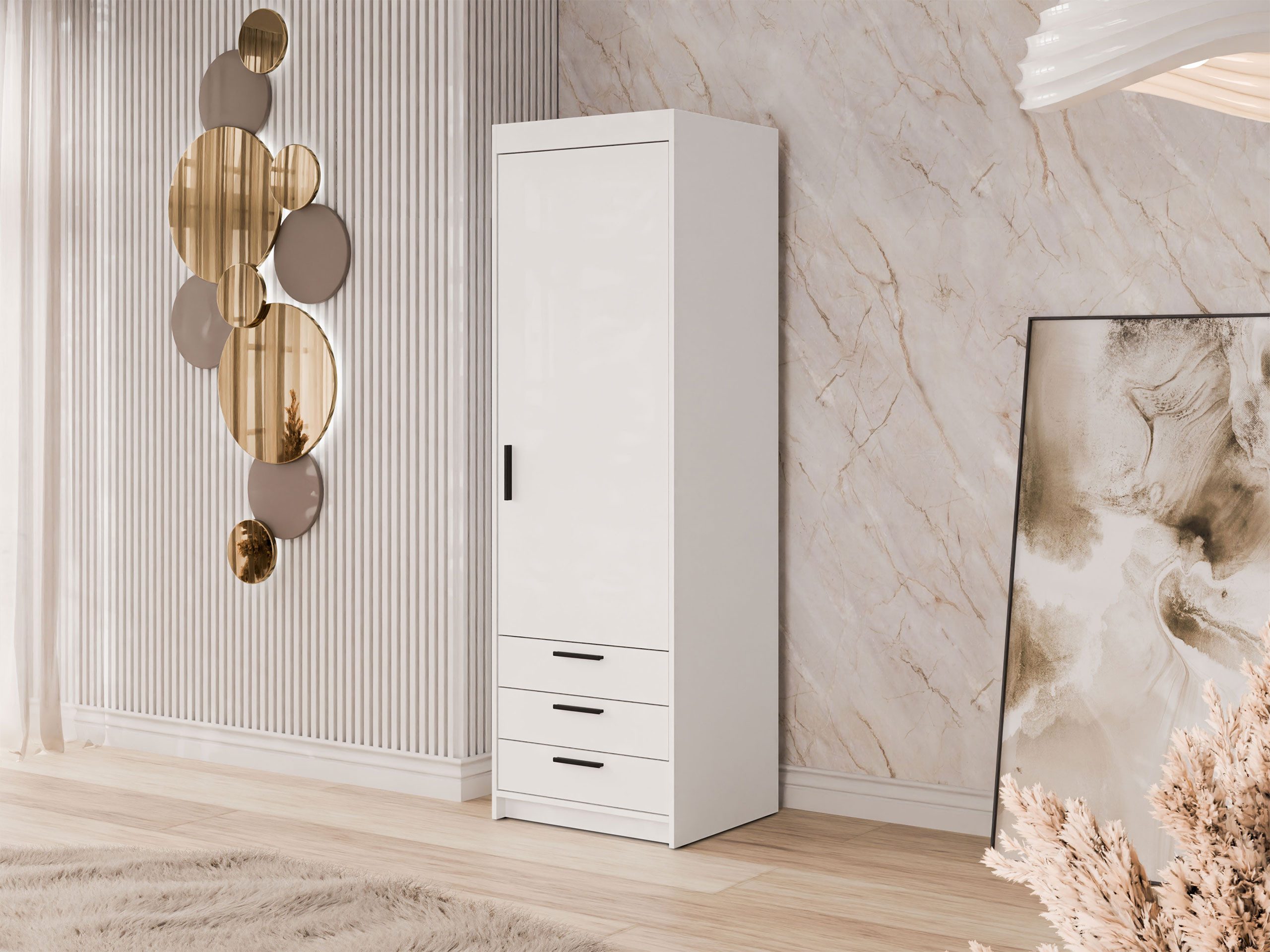 MIRJAN24 Kleiderschrank Elena 1D3S (mit Drehtür und drei Schubladen) 60x53x191 cm