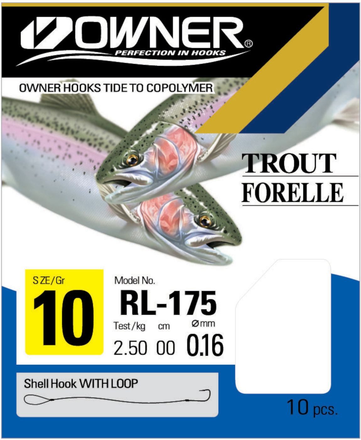 Owner Hooks Forellenhaken Owner Forelle RL-175 Angelhaken blau 200cm - 10 Forellenhaken