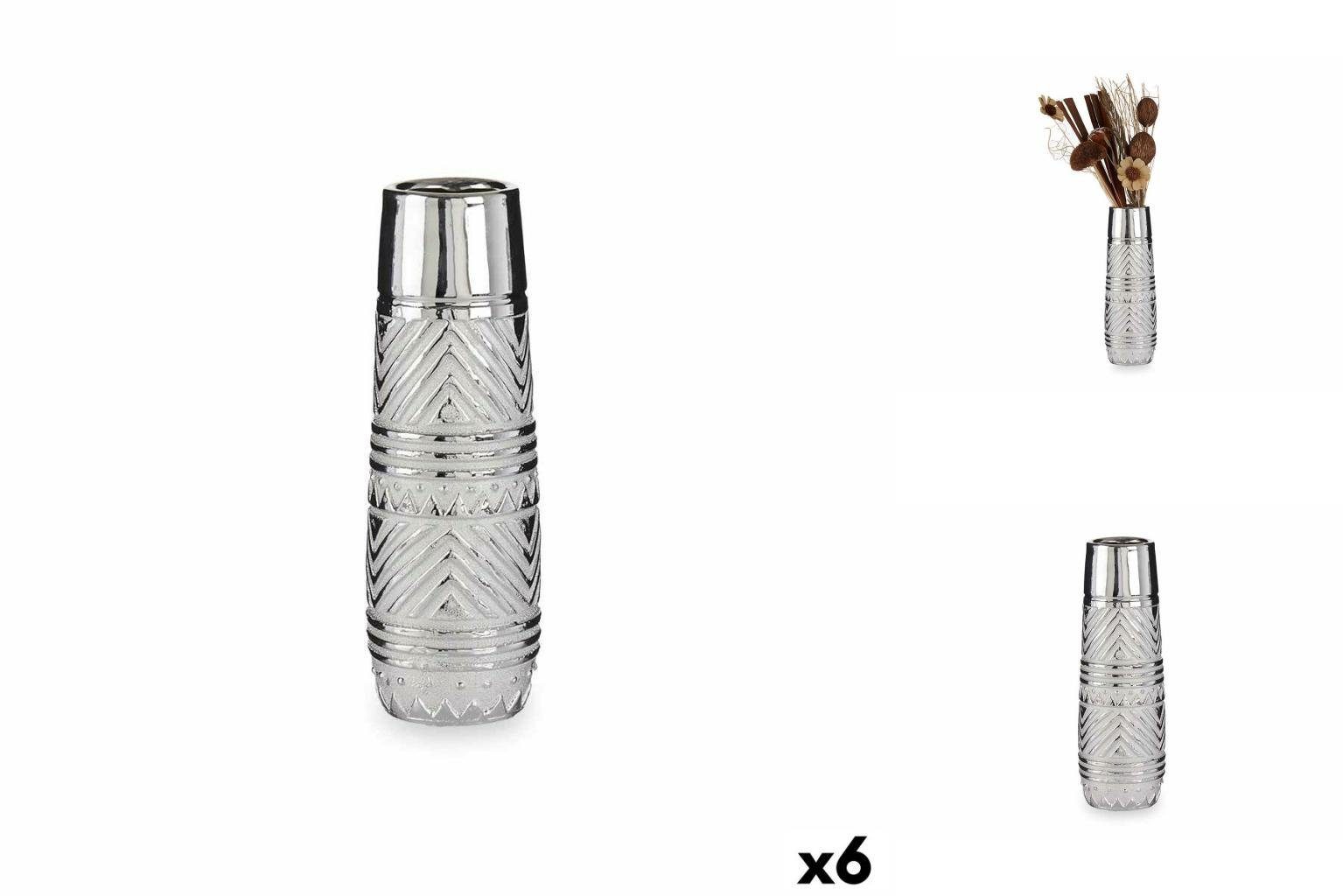 Gift Decor Dekovase Vase Zylinder Streifen Silberfarben aus Keramik 10 x 30 x 10 cm 6 Stüc